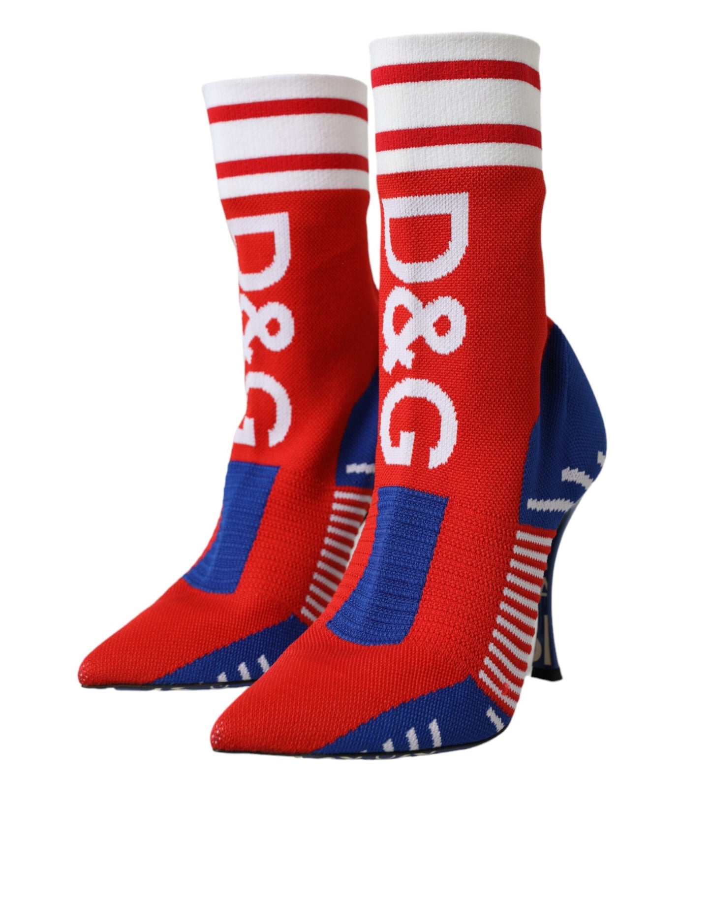 Dolce &amp; Gabbana Red Blue Stretch Sock Style Short Boots Logo Shoes