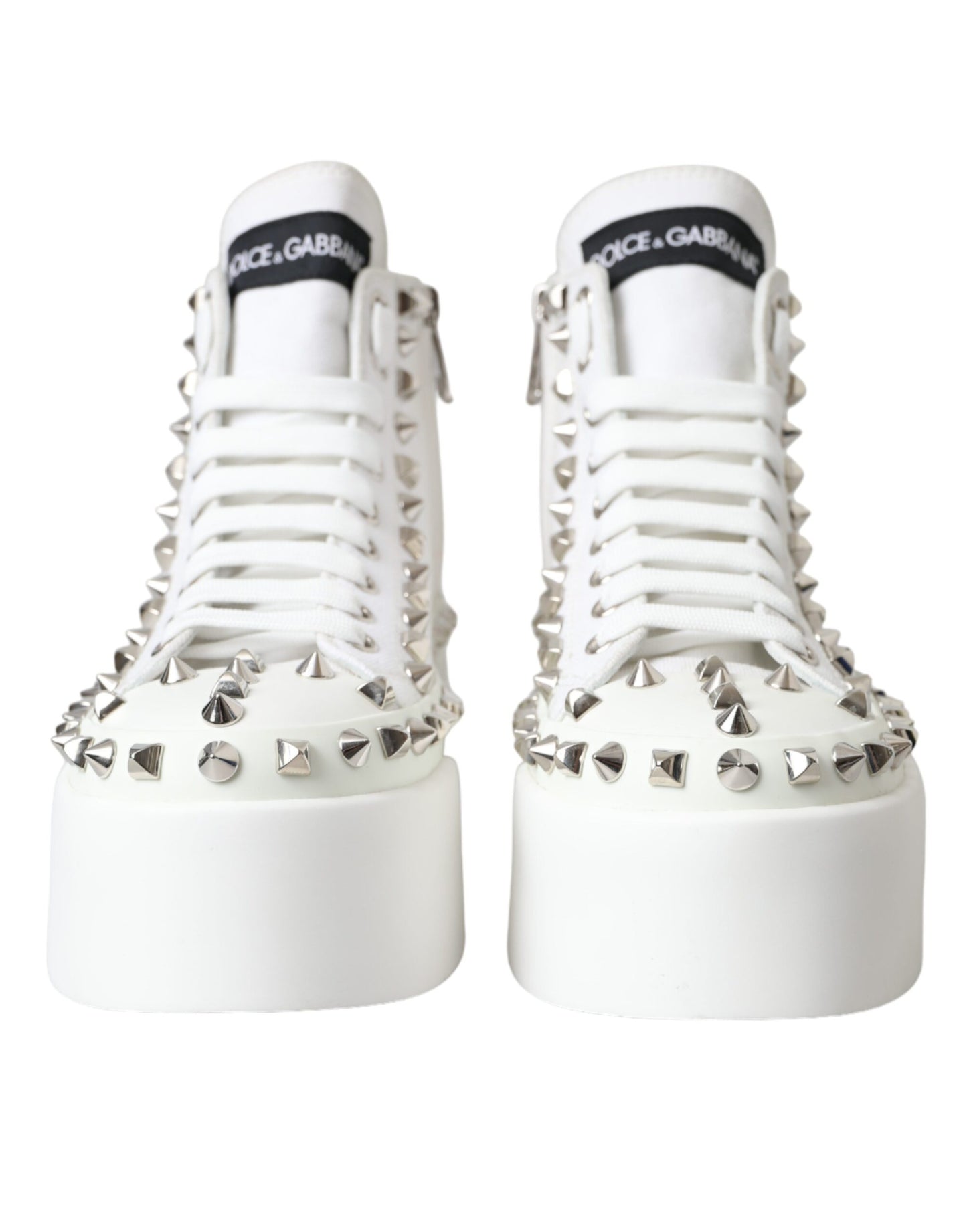 Dolce &amp; Gabbana White Canvas Studded Sneakers Boots Shoes