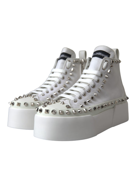 Dolce &amp; Gabbana White Canvas Studded Sneakers Boots Shoes