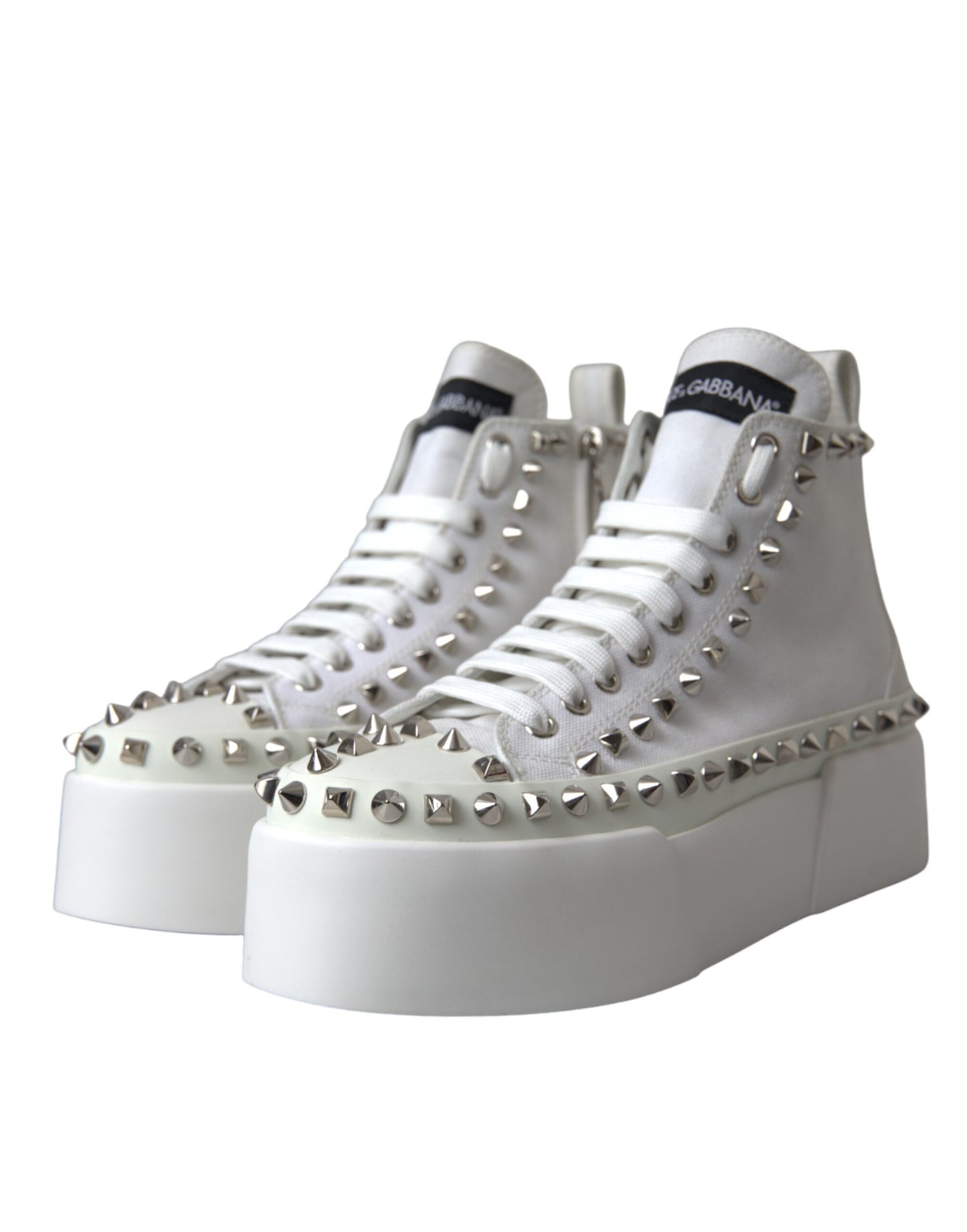 Dolce &amp; Gabbana White Canvas Studded Sneakers Boots Shoes