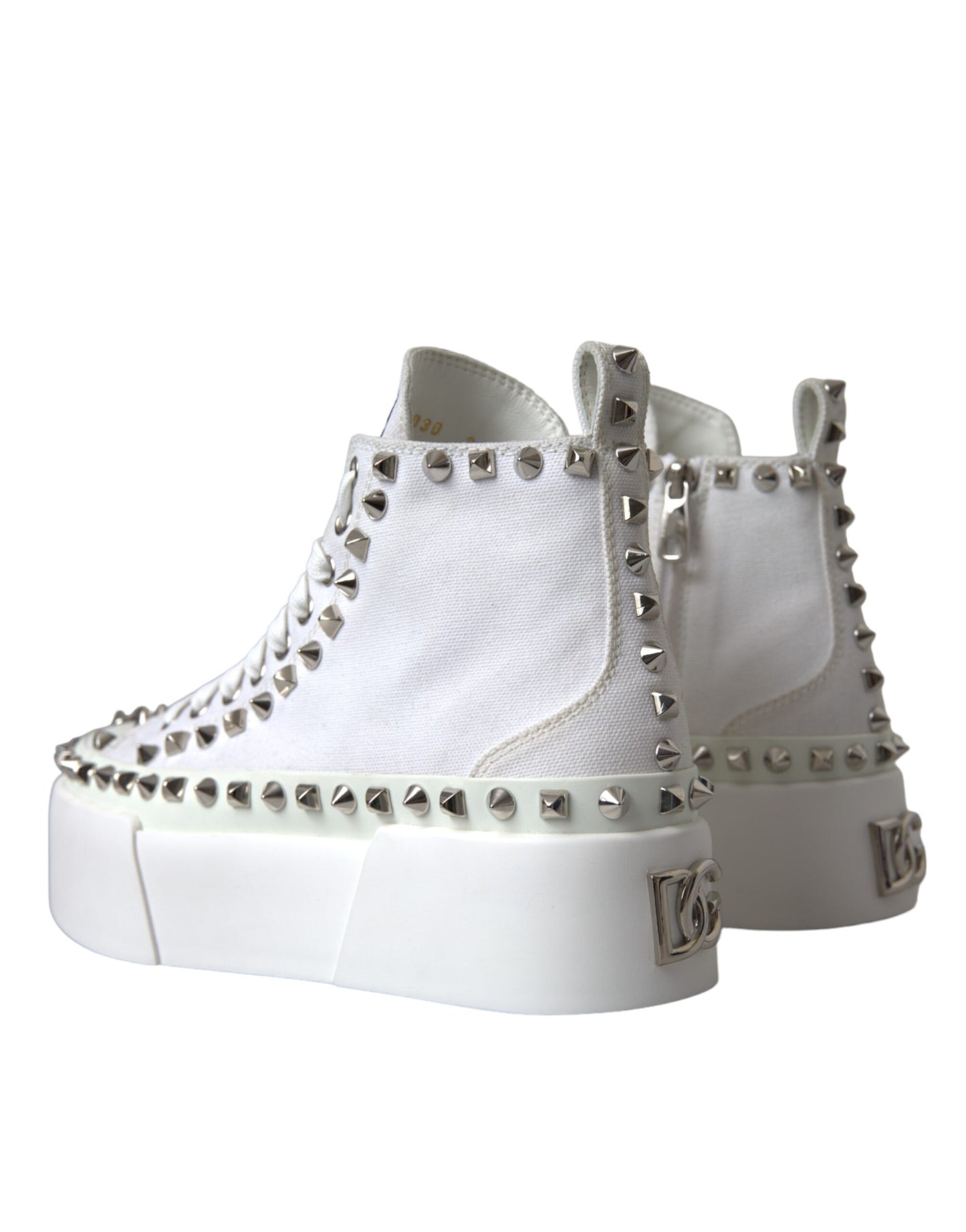 Dolce &amp; Gabbana White Canvas Studded Sneakers Boots Shoes