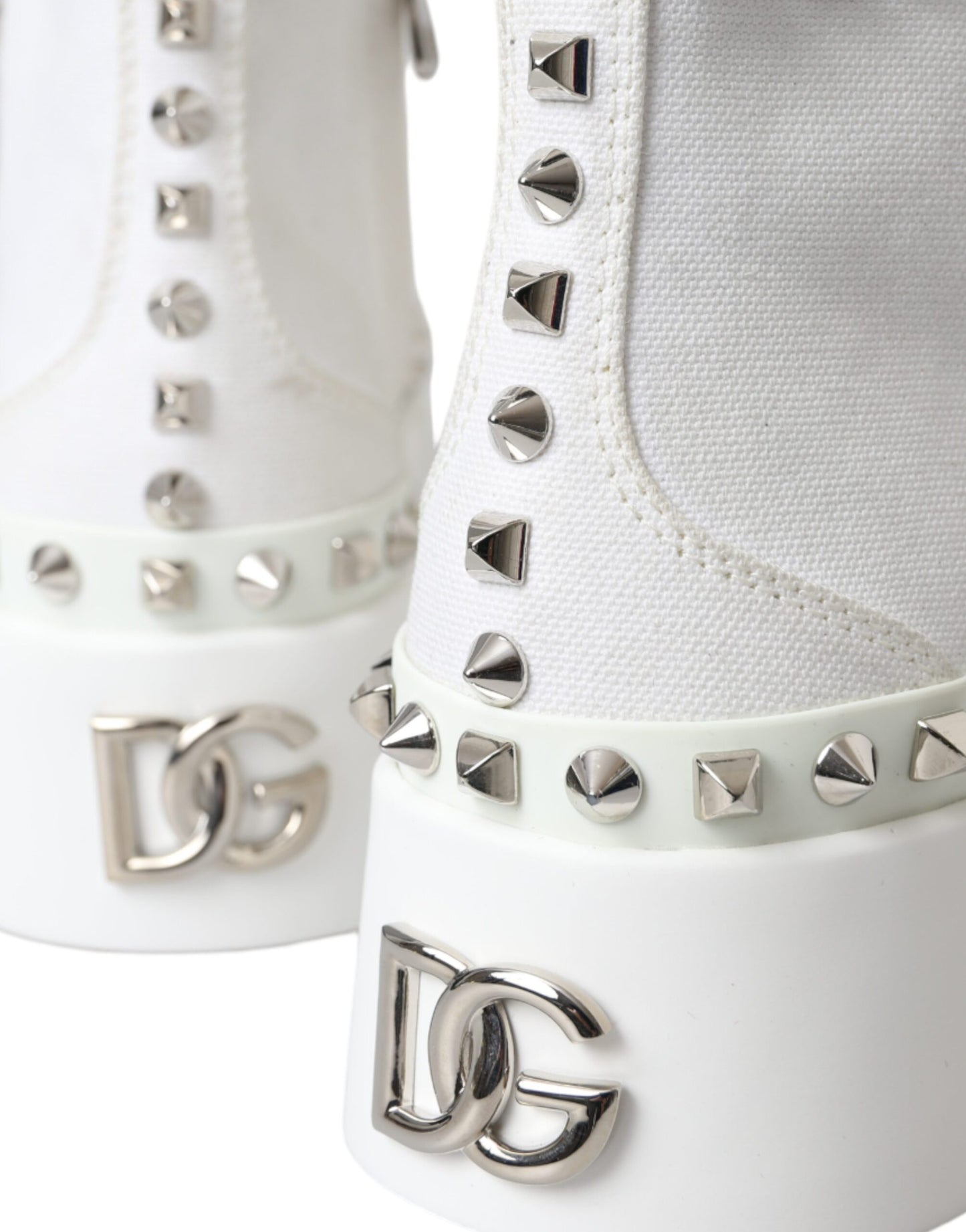 Dolce &amp; Gabbana White Canvas Studded Sneakers Boots Shoes