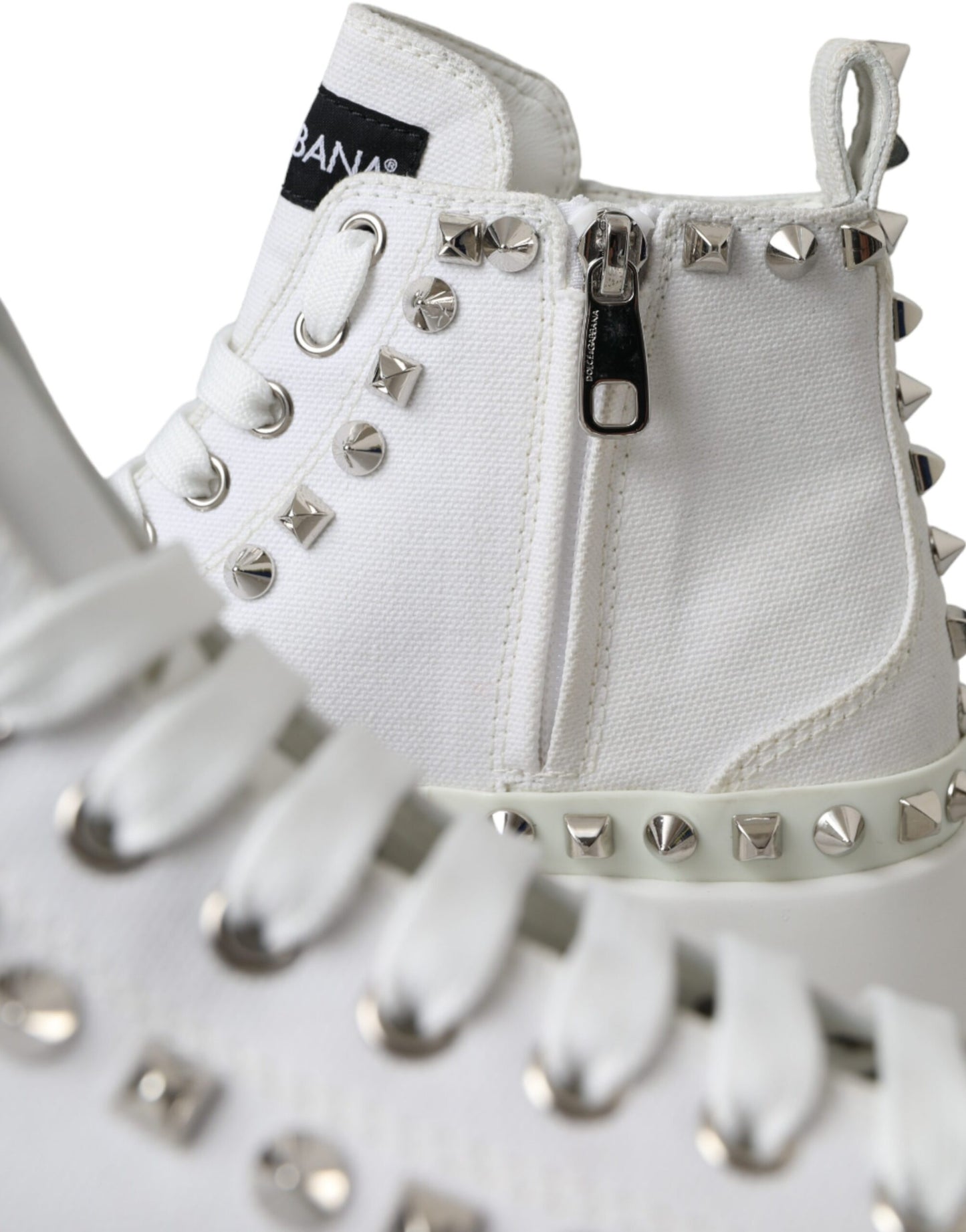 Dolce &amp; Gabbana White Canvas Studded Sneakers Boots Shoes