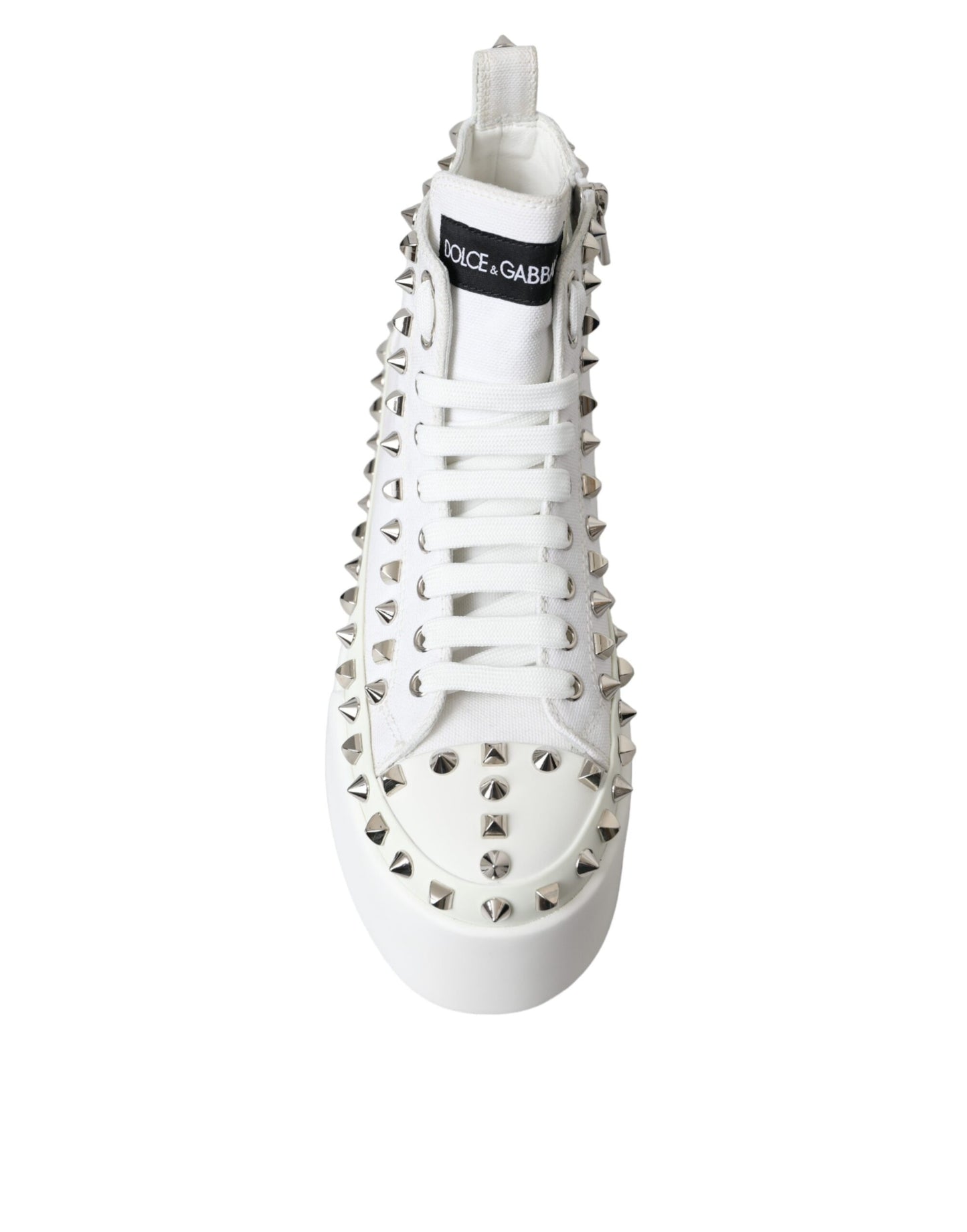 Dolce &amp; Gabbana White Canvas Studded Sneakers Boots Shoes