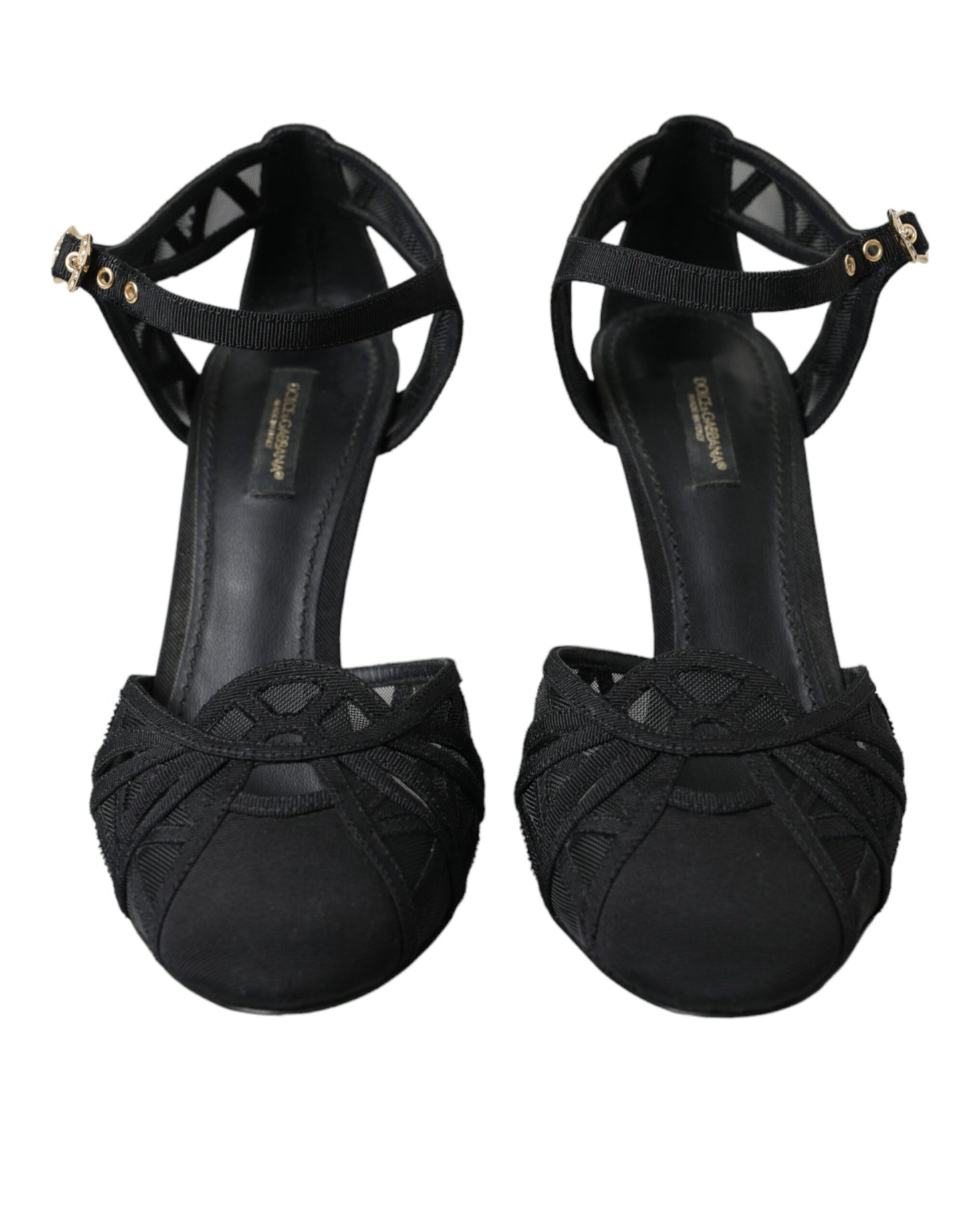 Dolce &amp; Gabbana Black Mesh Ankle Strap Heels Sandals Shoes