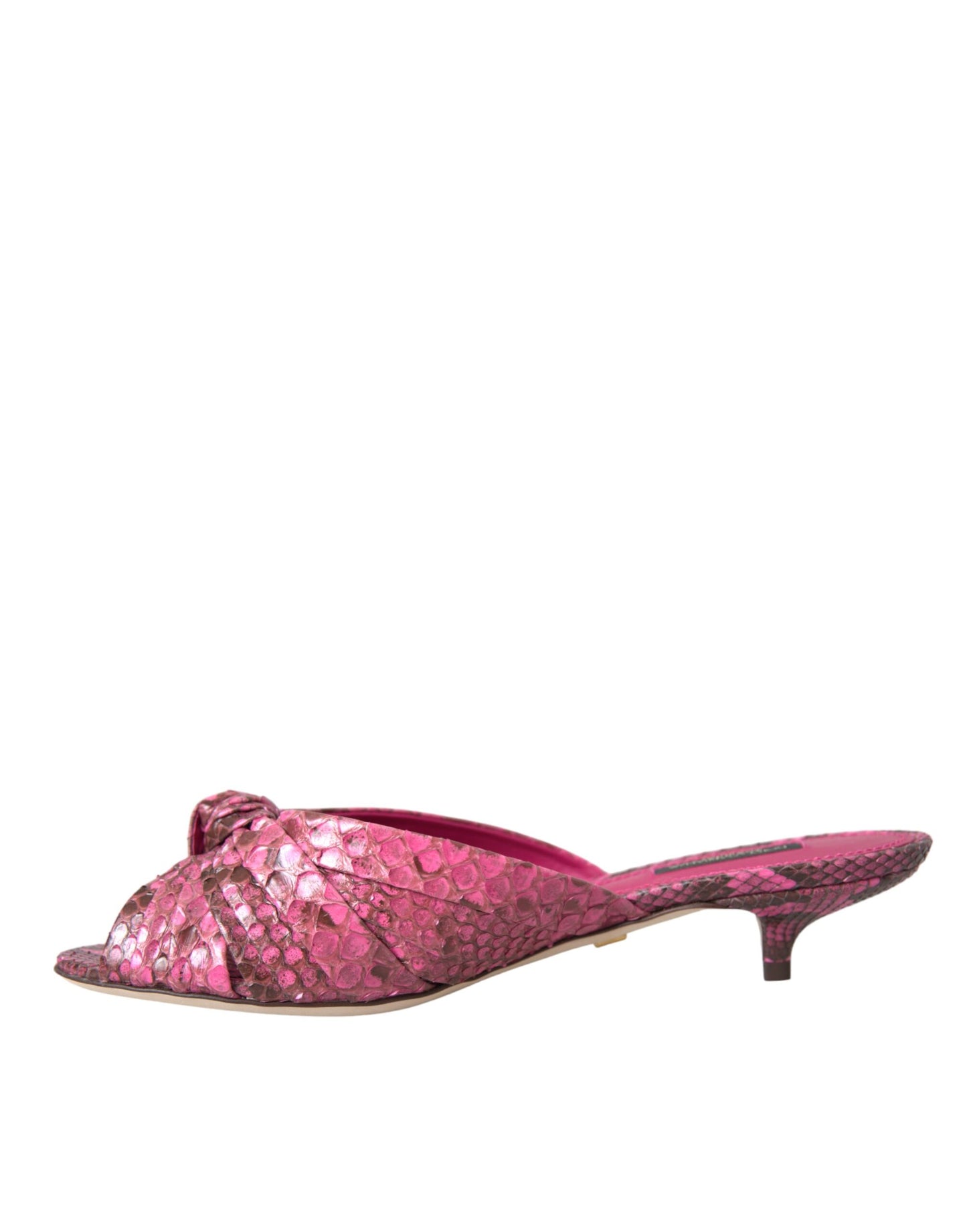 Dolce &amp; Gabbana Pink Exotic Leather Kitten Heels Slides Shoes