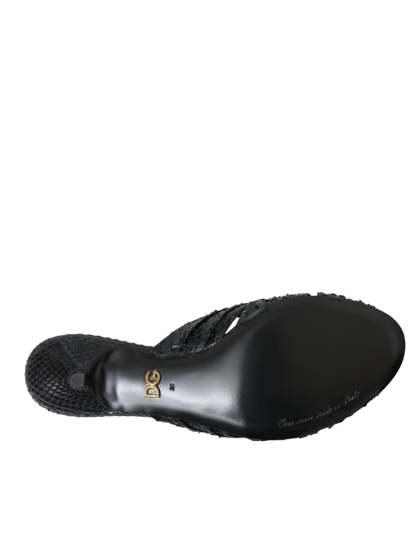 Dolce &amp; Gabbana Black Exotic Leather Heels Slides Shoes