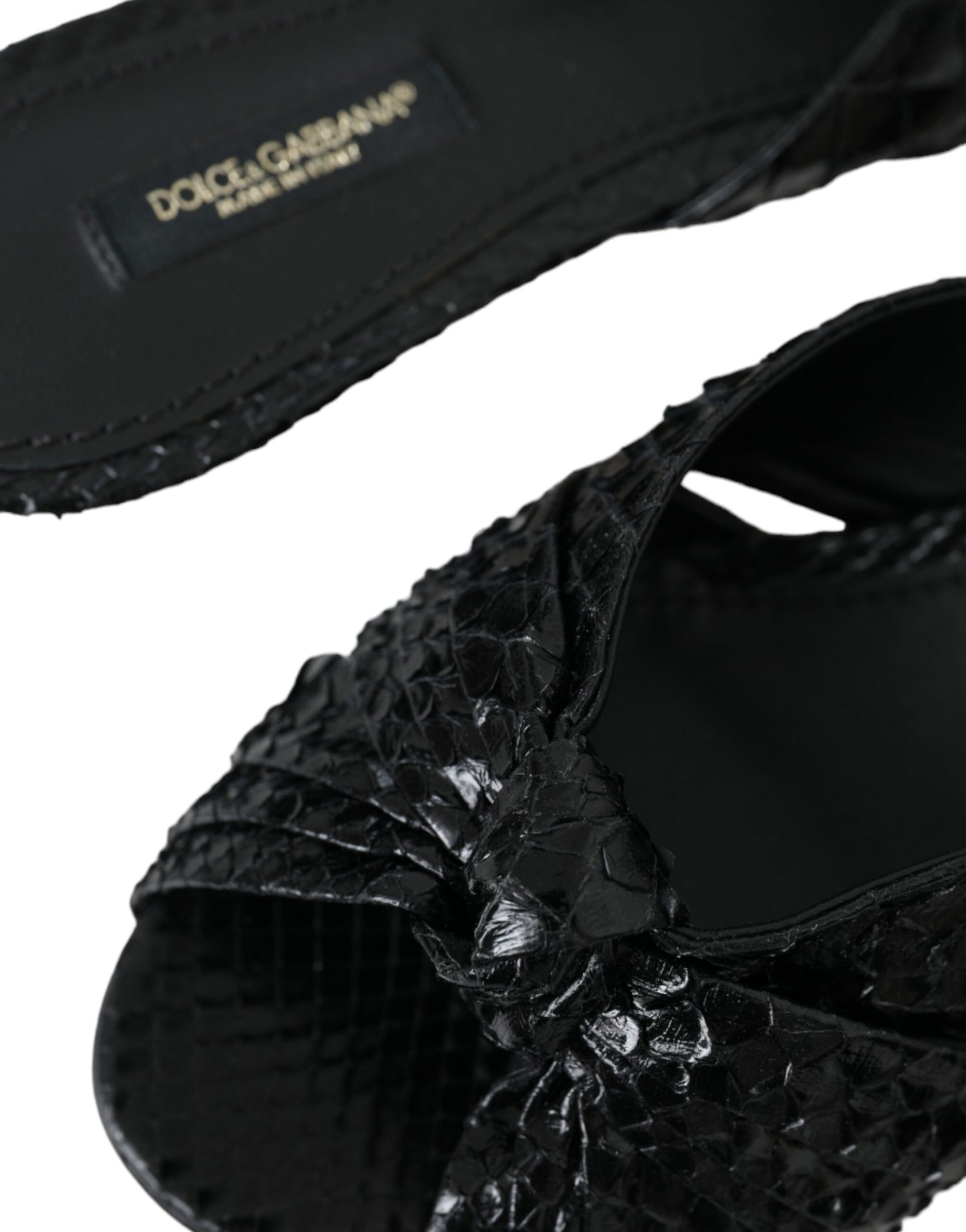 Dolce &amp; Gabbana Black Exotic Leather Heels Slides Shoes