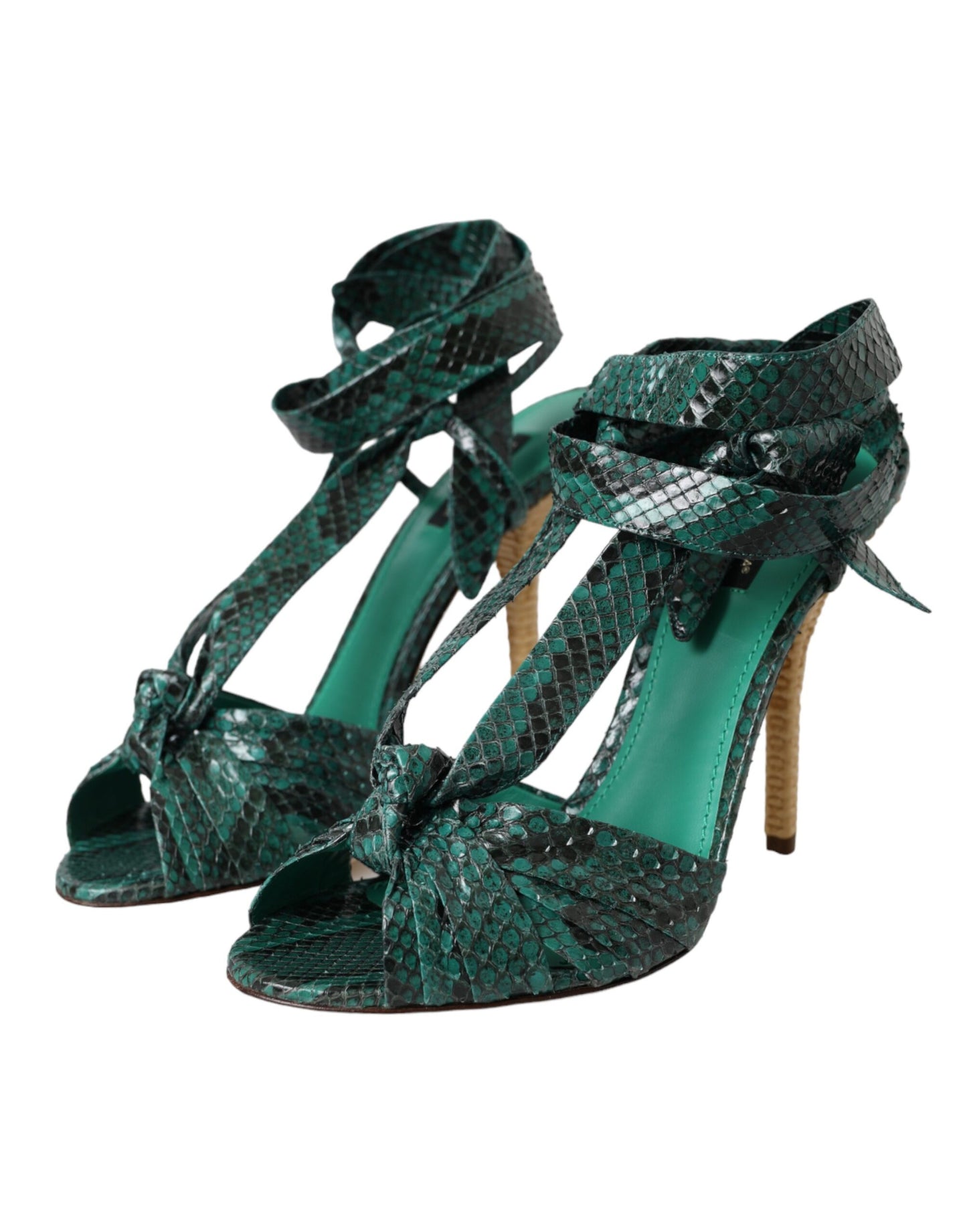 Dolce &amp; Gabbana Green Exotic Leather Heels Sandals Shoes