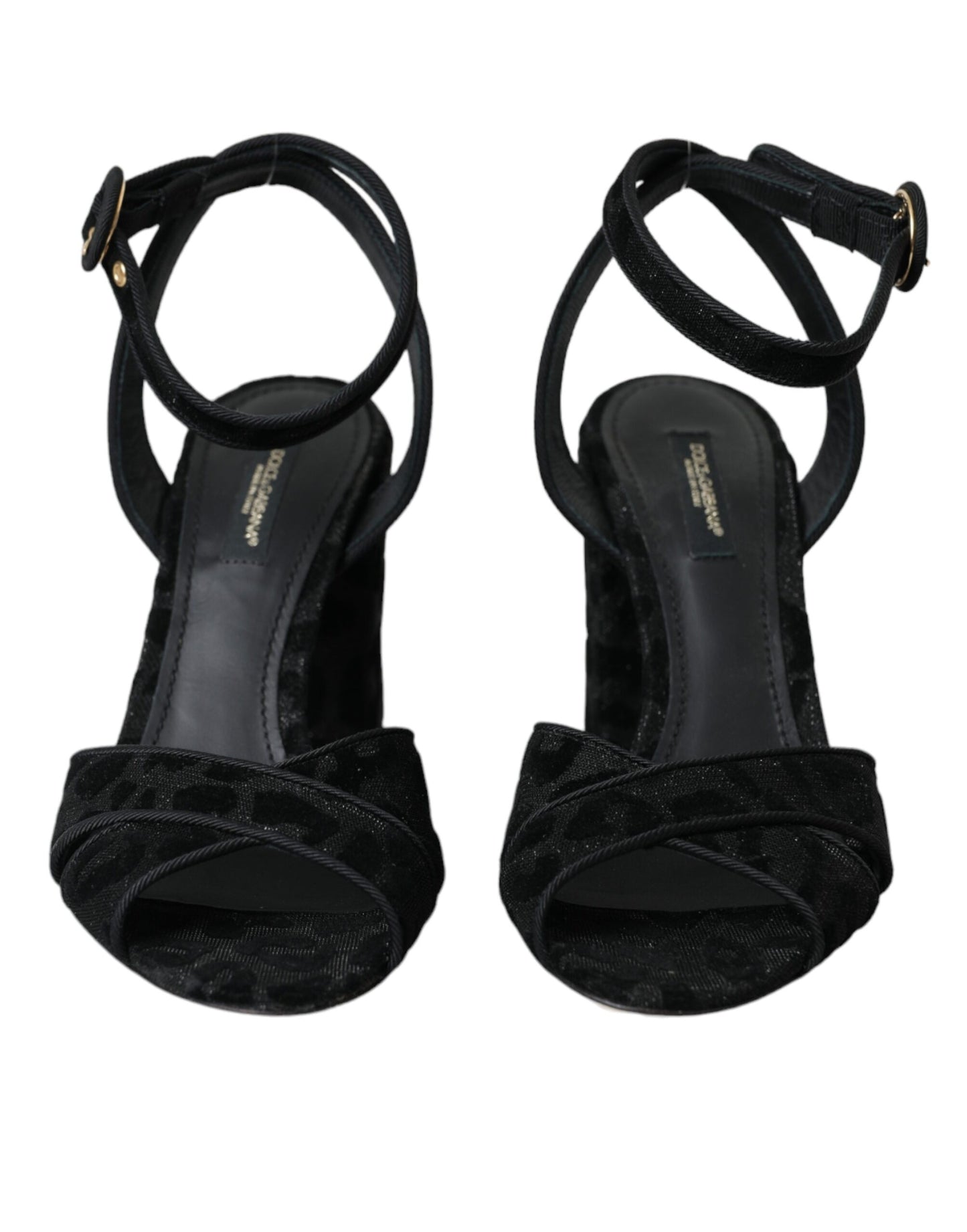 Dolce &amp; Gabbana Black Leopard Suede Heels Sandals Shoes