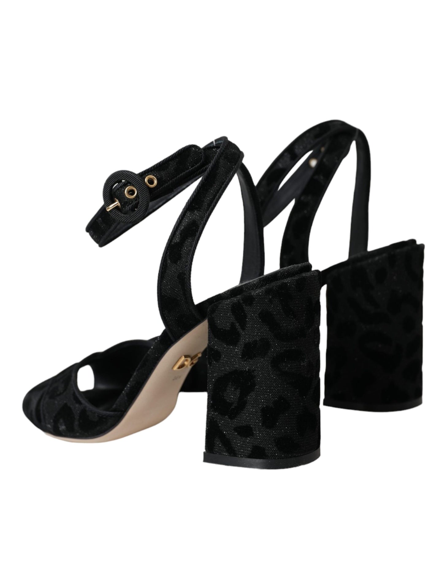 Dolce &amp; Gabbana Black Leopard Suede Heels Sandals Shoes