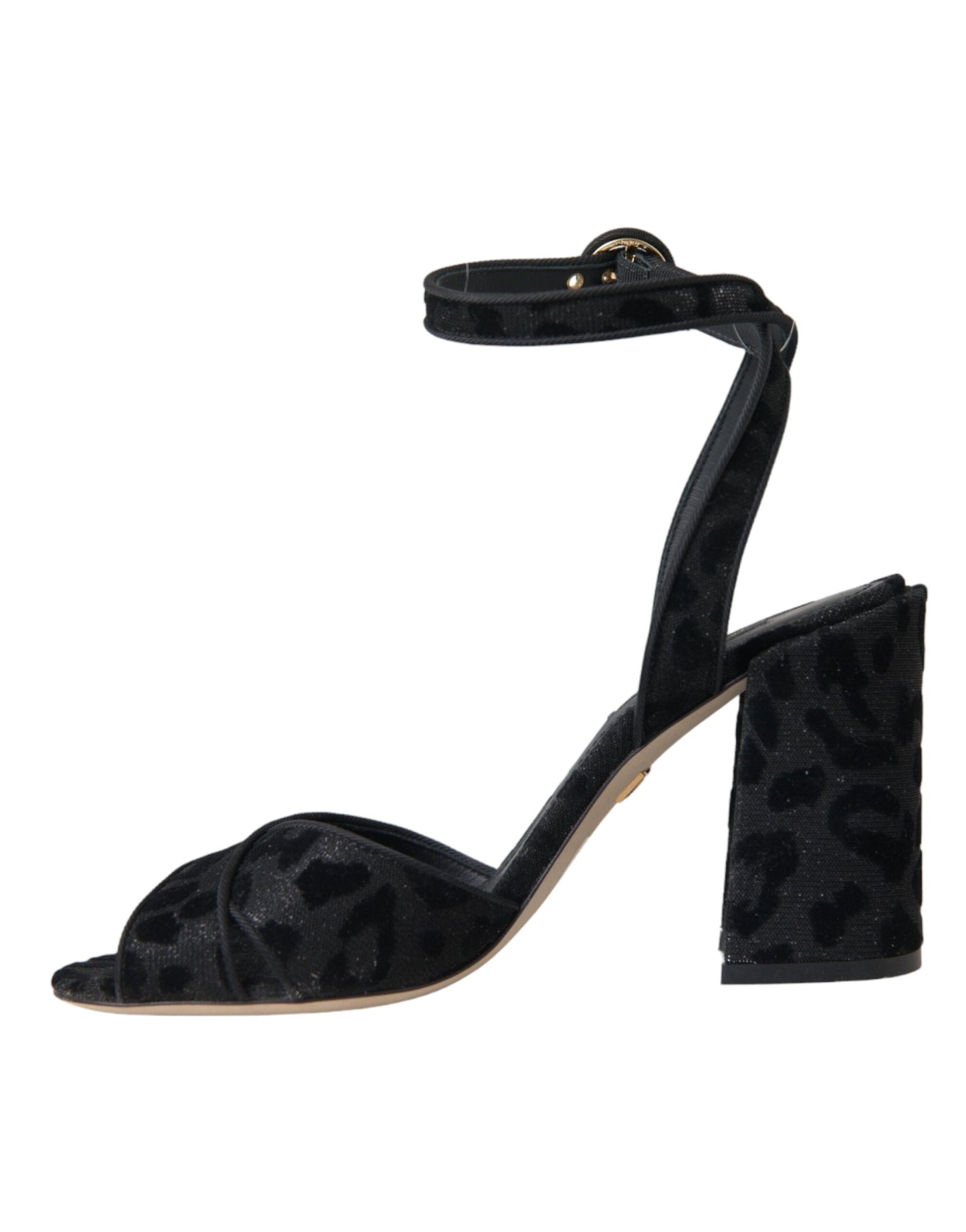 Dolce &amp; Gabbana Black Leopard Suede Heels Sandals Shoes