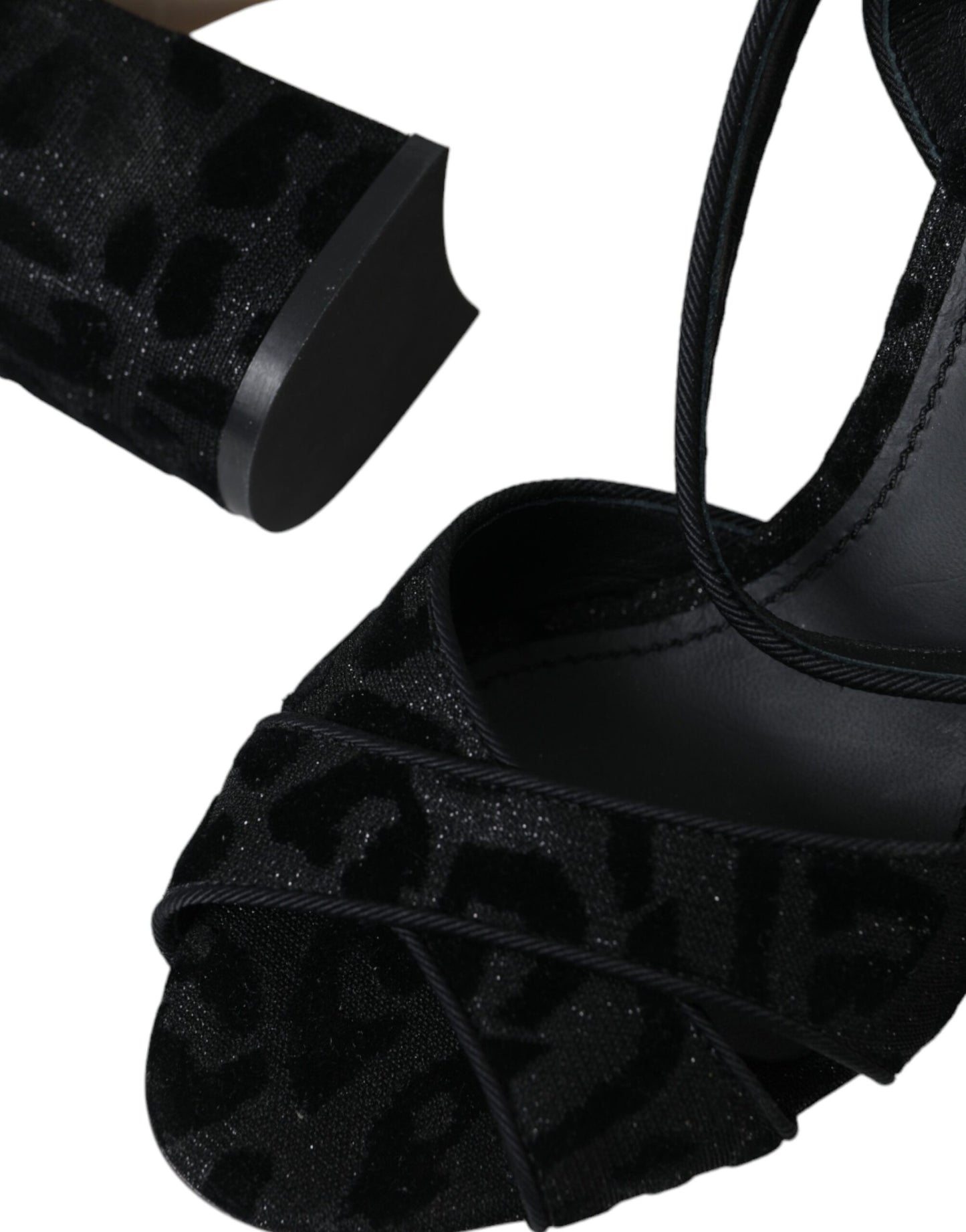 Dolce &amp; Gabbana Black Leopard Suede Heels Sandals Shoes