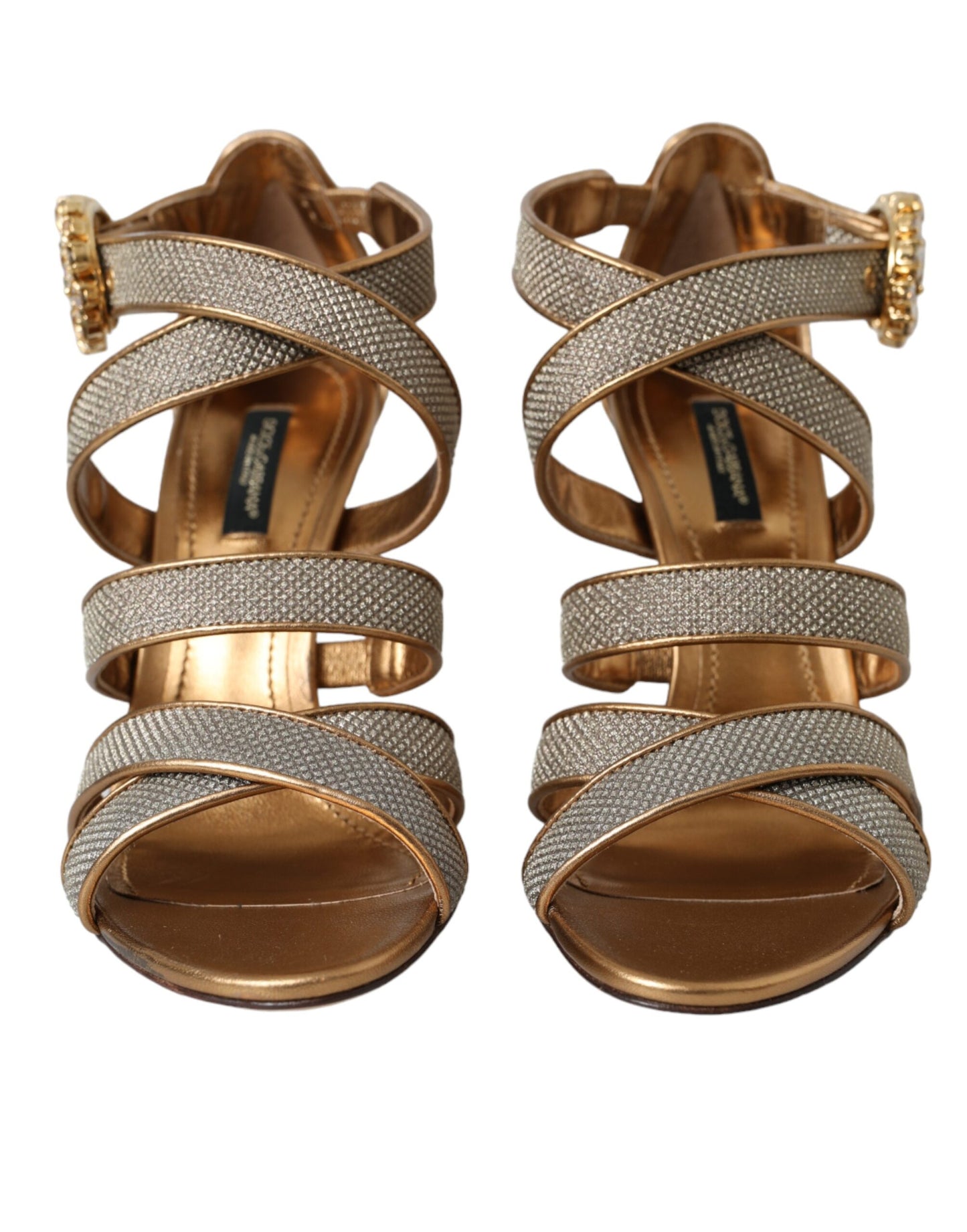 Dolce &amp; Gabbana Bronze Crystal Strap Heels Sandals Shoes