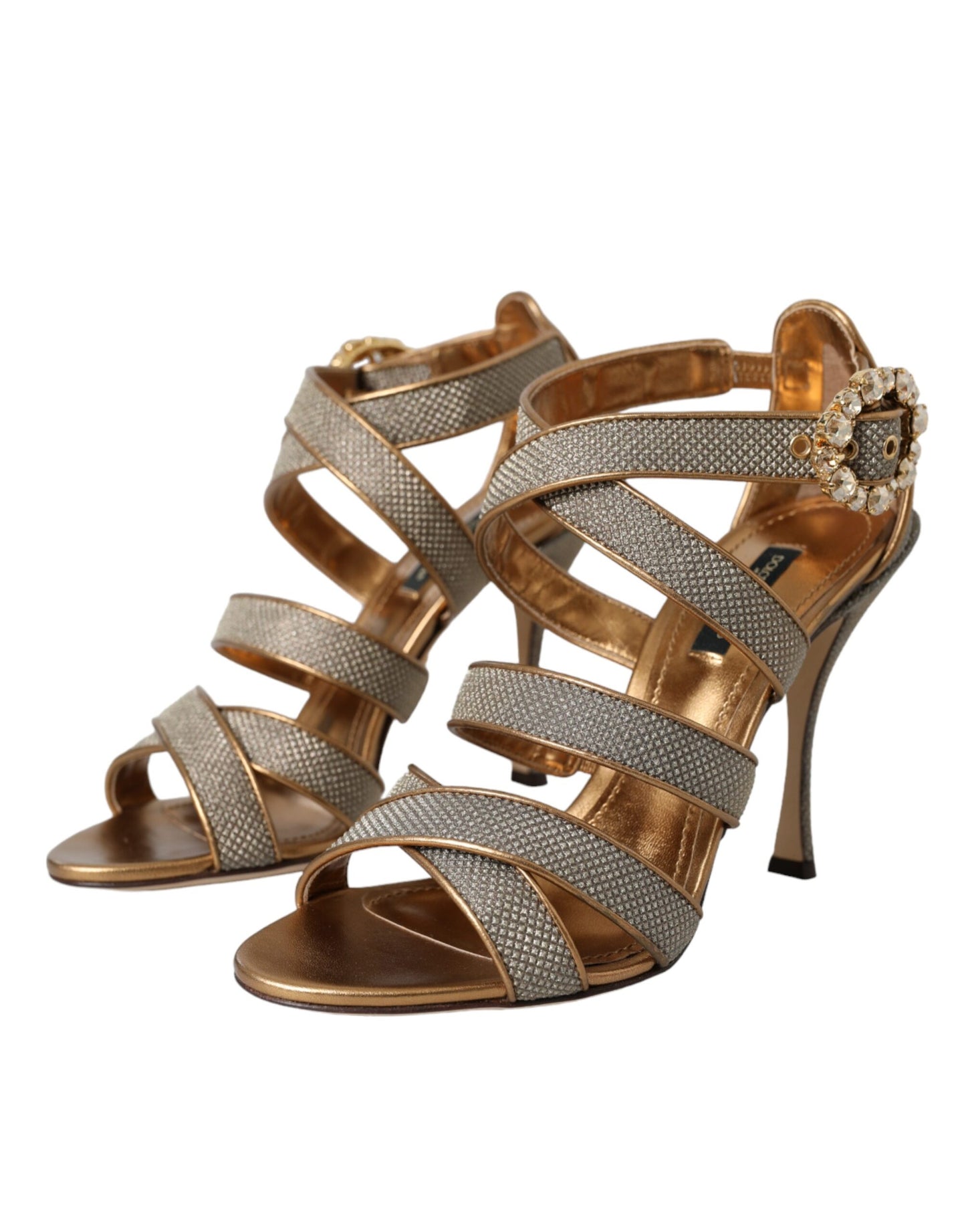 Dolce &amp; Gabbana Bronze Crystal Strap Heels Sandals Shoes