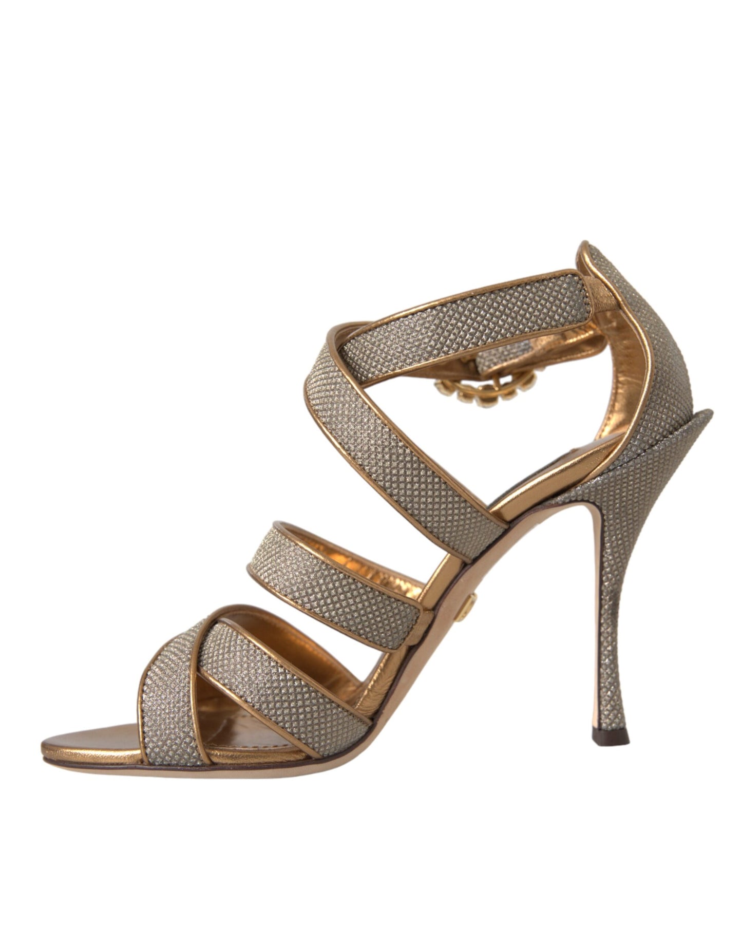 Dolce &amp; Gabbana Bronze Crystal Strap Heels Sandals Shoes