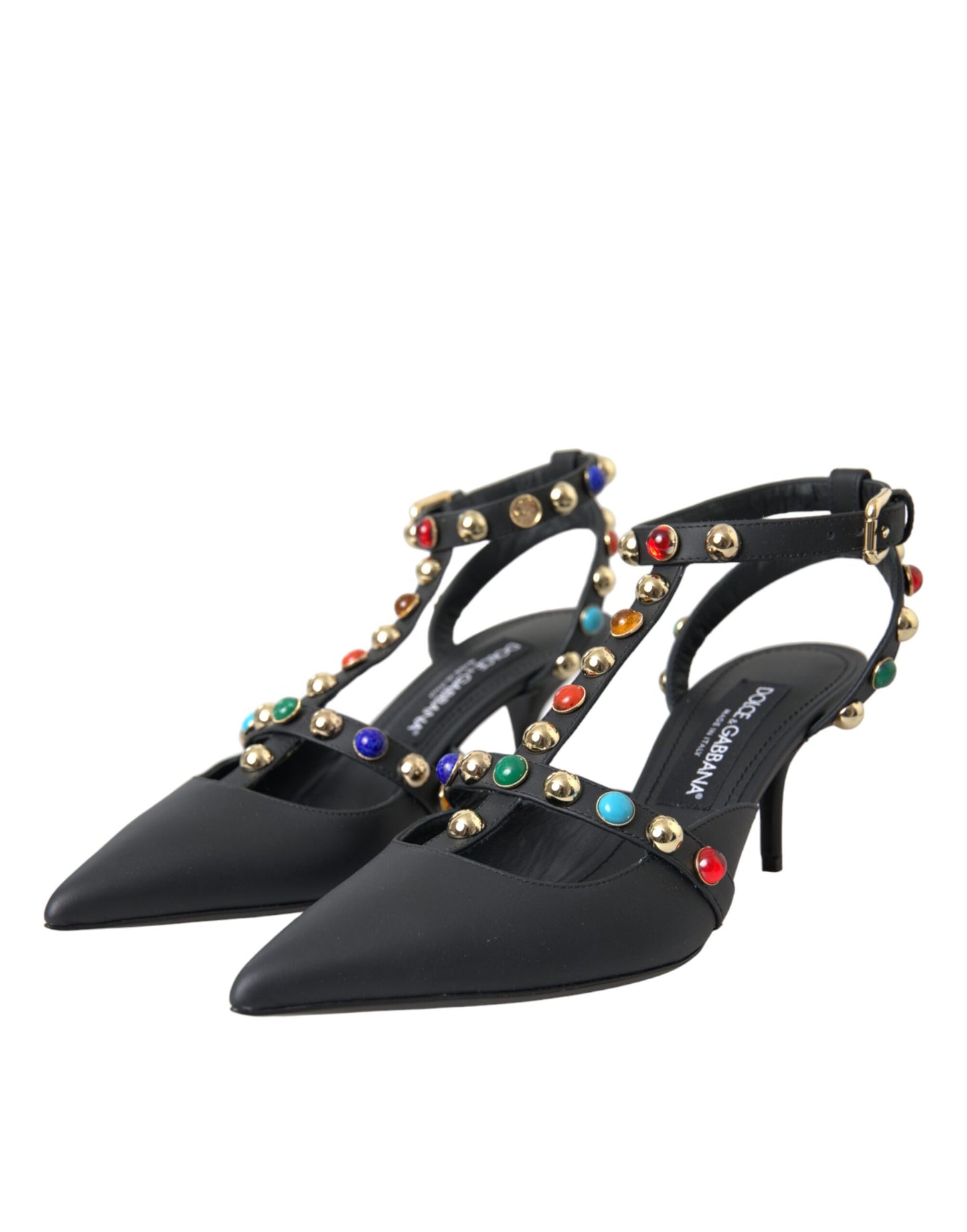 Dolce & Gabbana Schwarze Leder verschönerte Absätze Sandale Schuhe