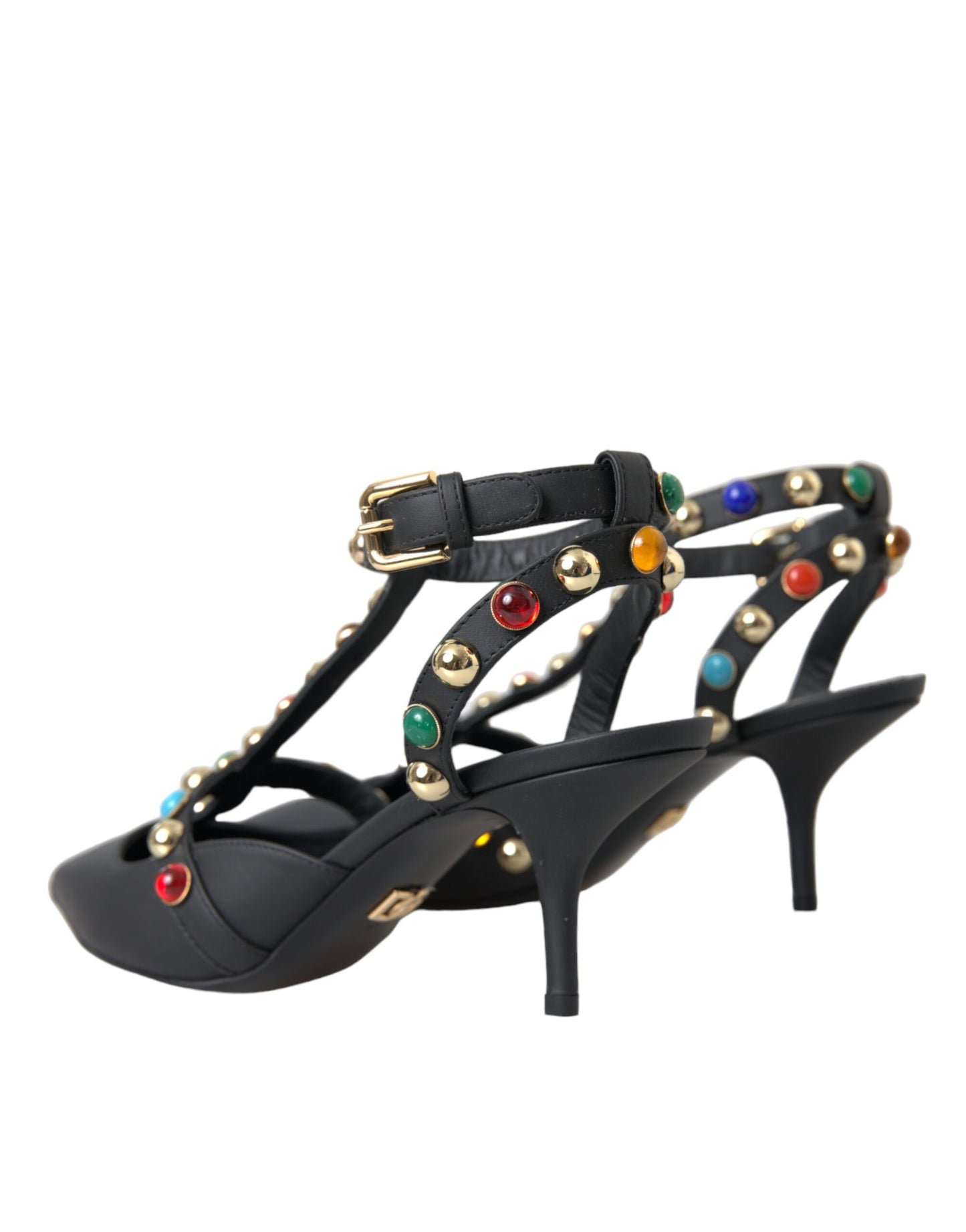 Dolce & Gabbana Schwarze Leder verschönerte Absätze Sandale Schuhe