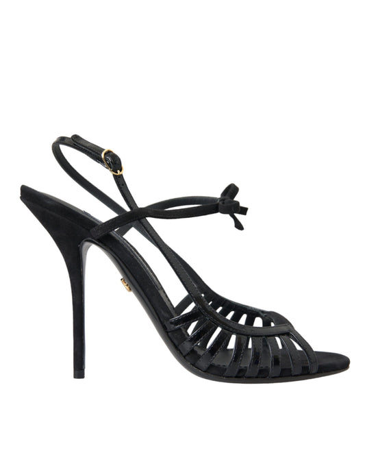 Dolce &amp; Gabbana Black Sandals Stilettos Suede Strap Shoes