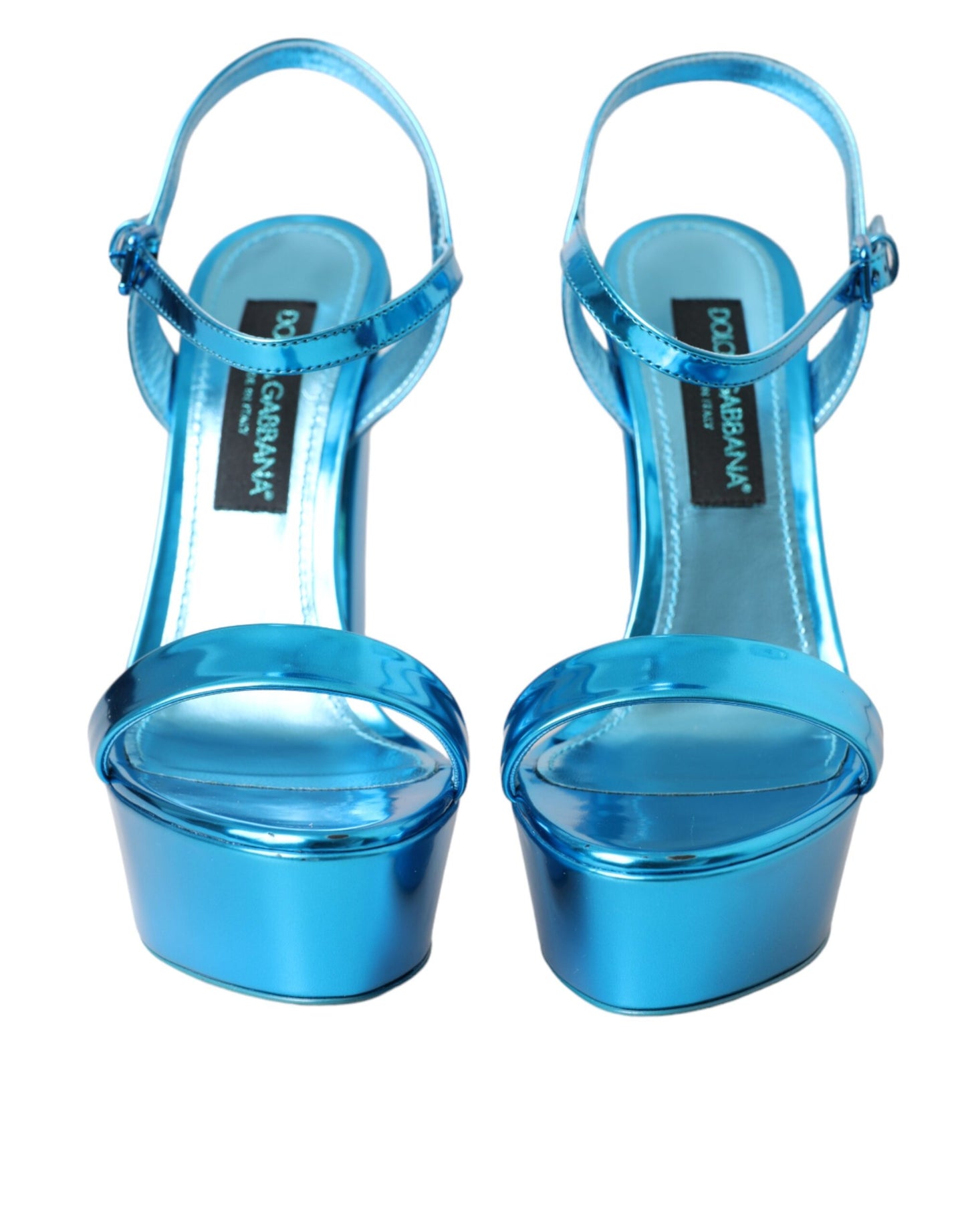 Dolce &amp; Gabbana Metallic Blue Leather Platform Sandals Shoes