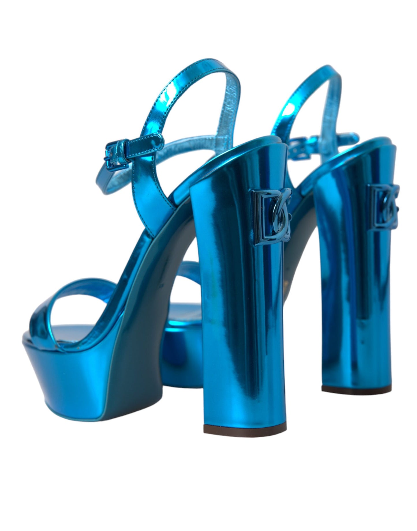 Dolce &amp; Gabbana Metallic Blue Leather Platform Sandals Shoes