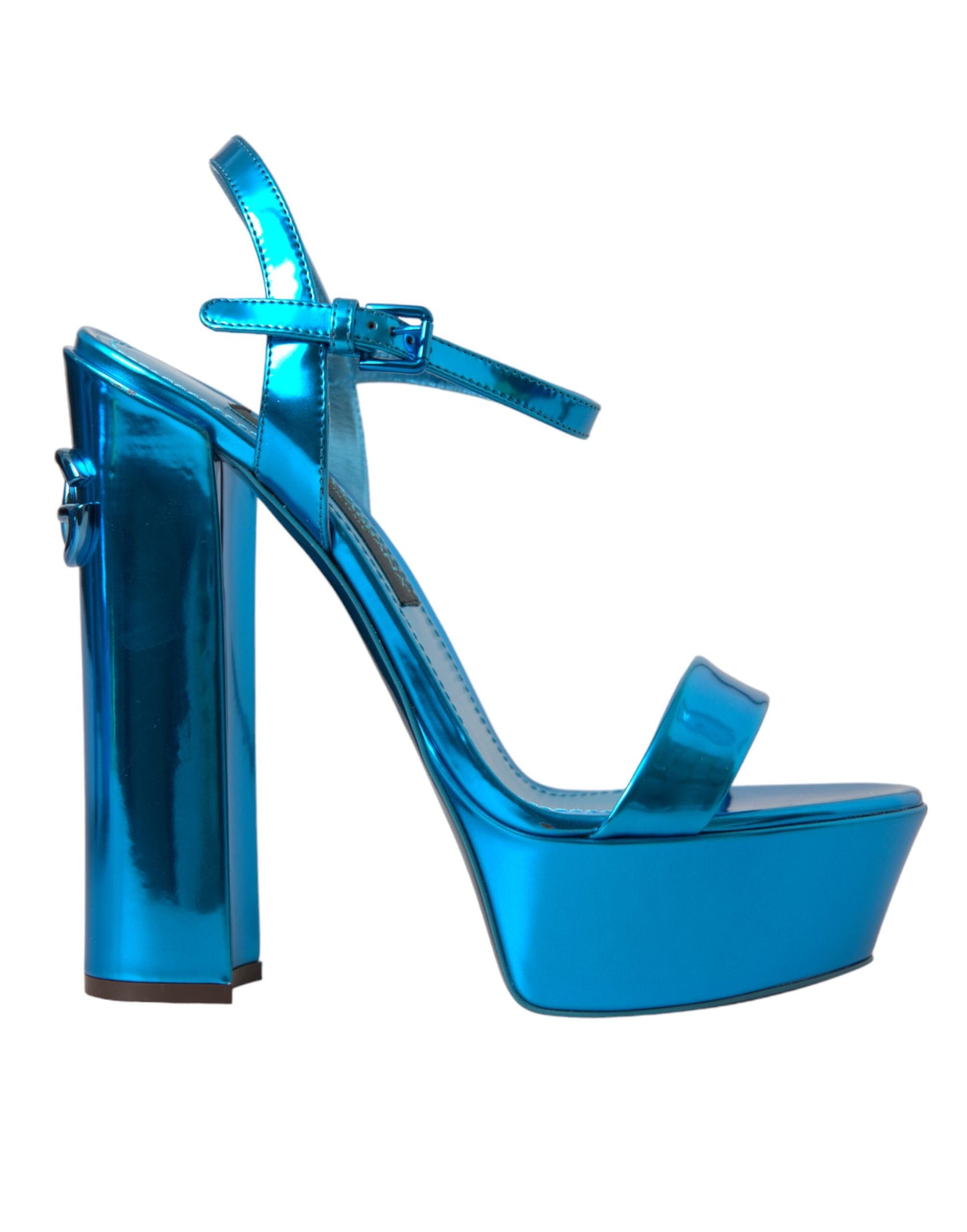 Dolce &amp; Gabbana Metallic Blue Leather Platform Sandals Shoes