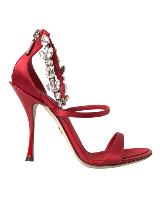 Dolce &amp; Gabbana Red Keira Satin Crystals Sandals Heels Shoes