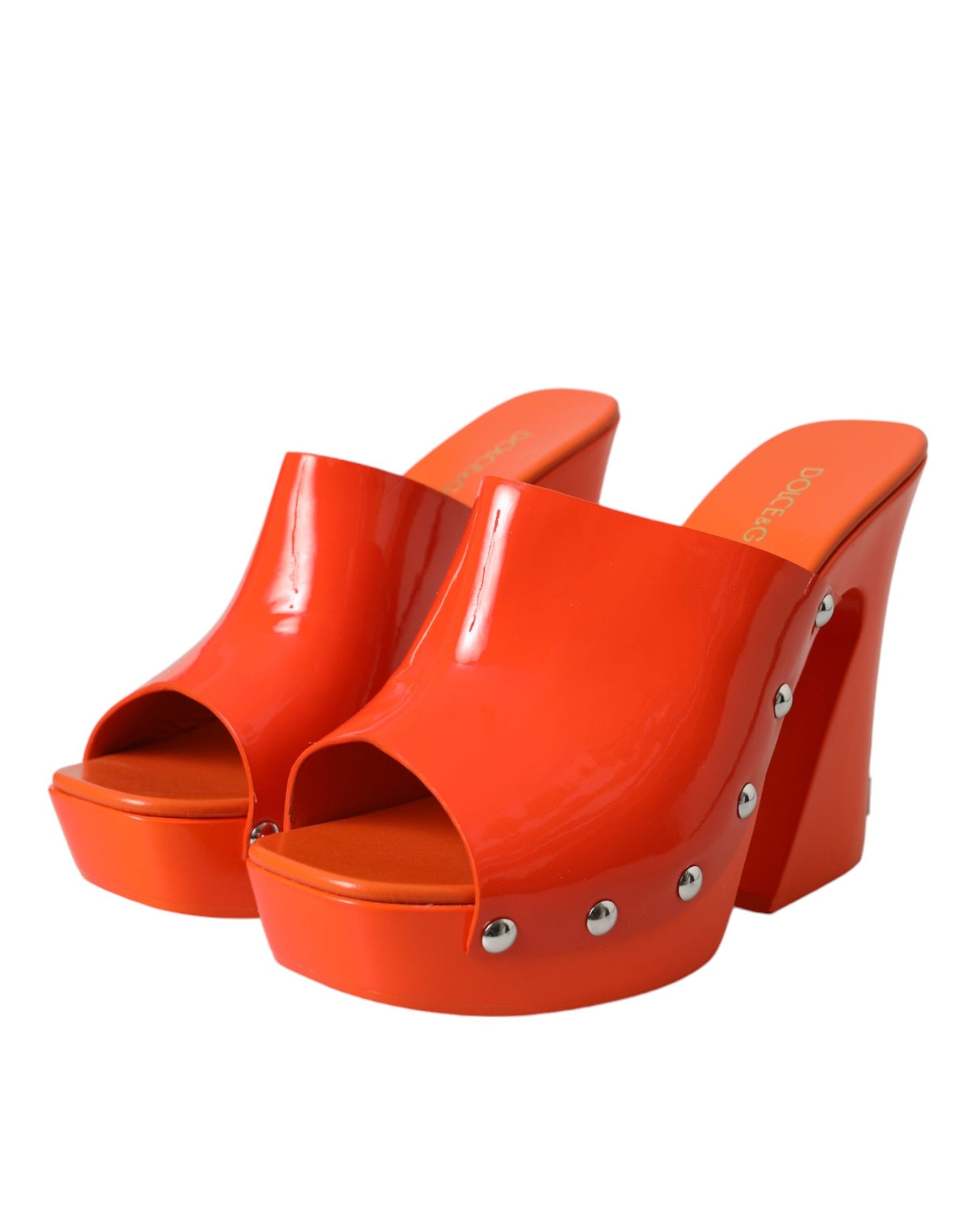 Dolce &amp; Gabbana Orange Leather Mules Sandals Heels Shoes