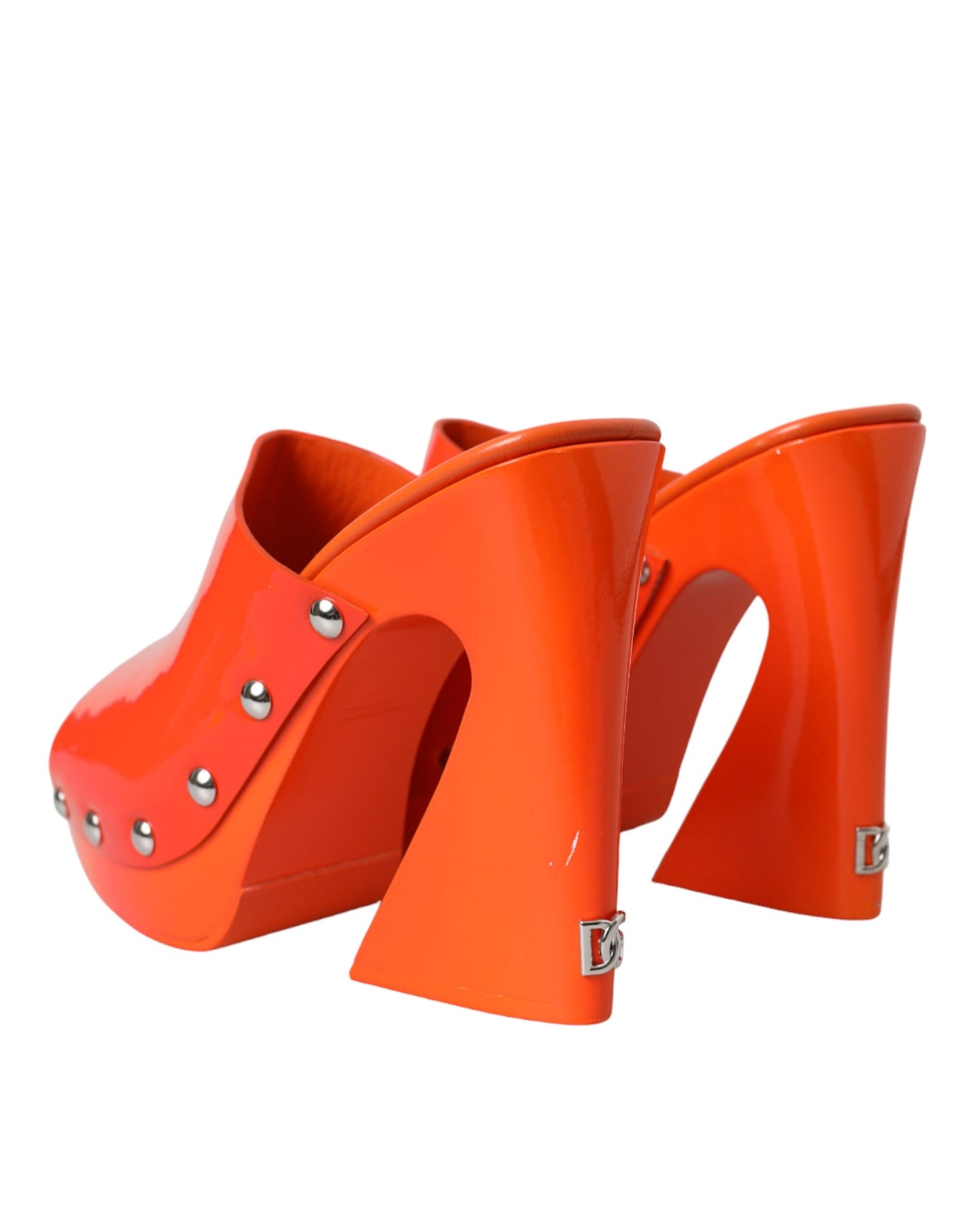 Dolce &amp; Gabbana Orange Leather Mules Sandals Heels Shoes