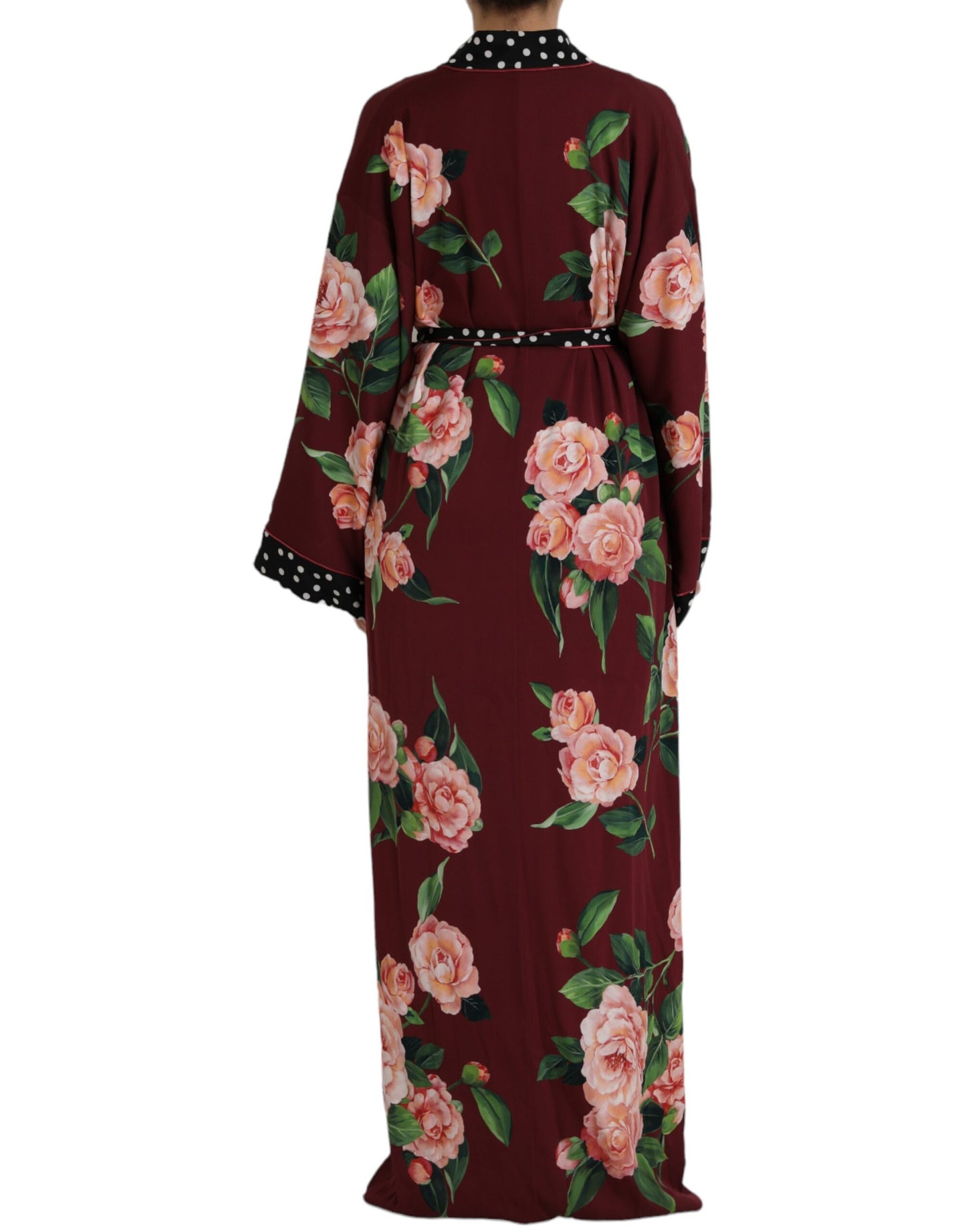 Dolce & Gabbana Bordeauxfarbenes Maxi-Kaftan-Krepp-Robenkleid mit Blumenmuster