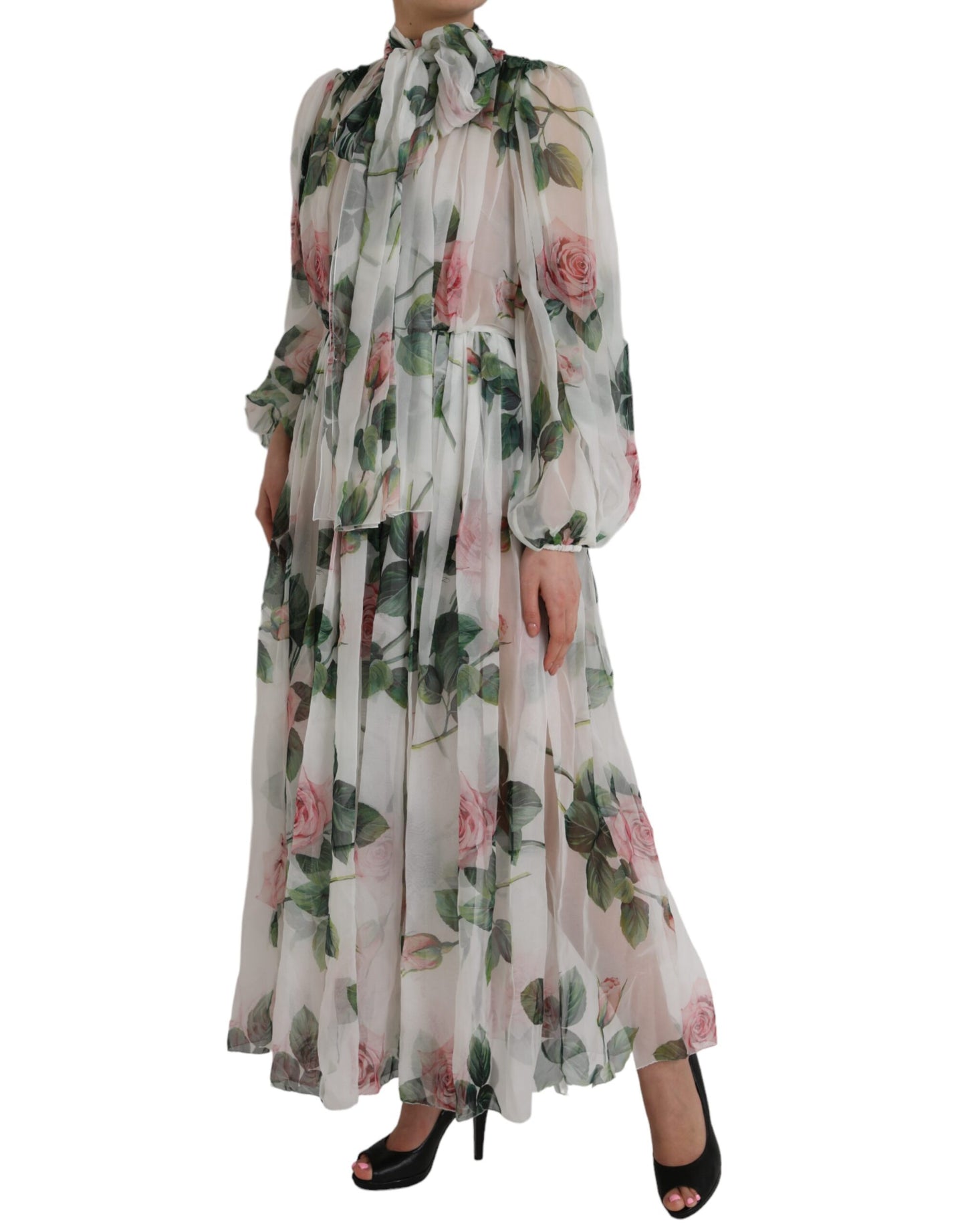 Dolce &amp; Gabbana White silk floral print maxi dress