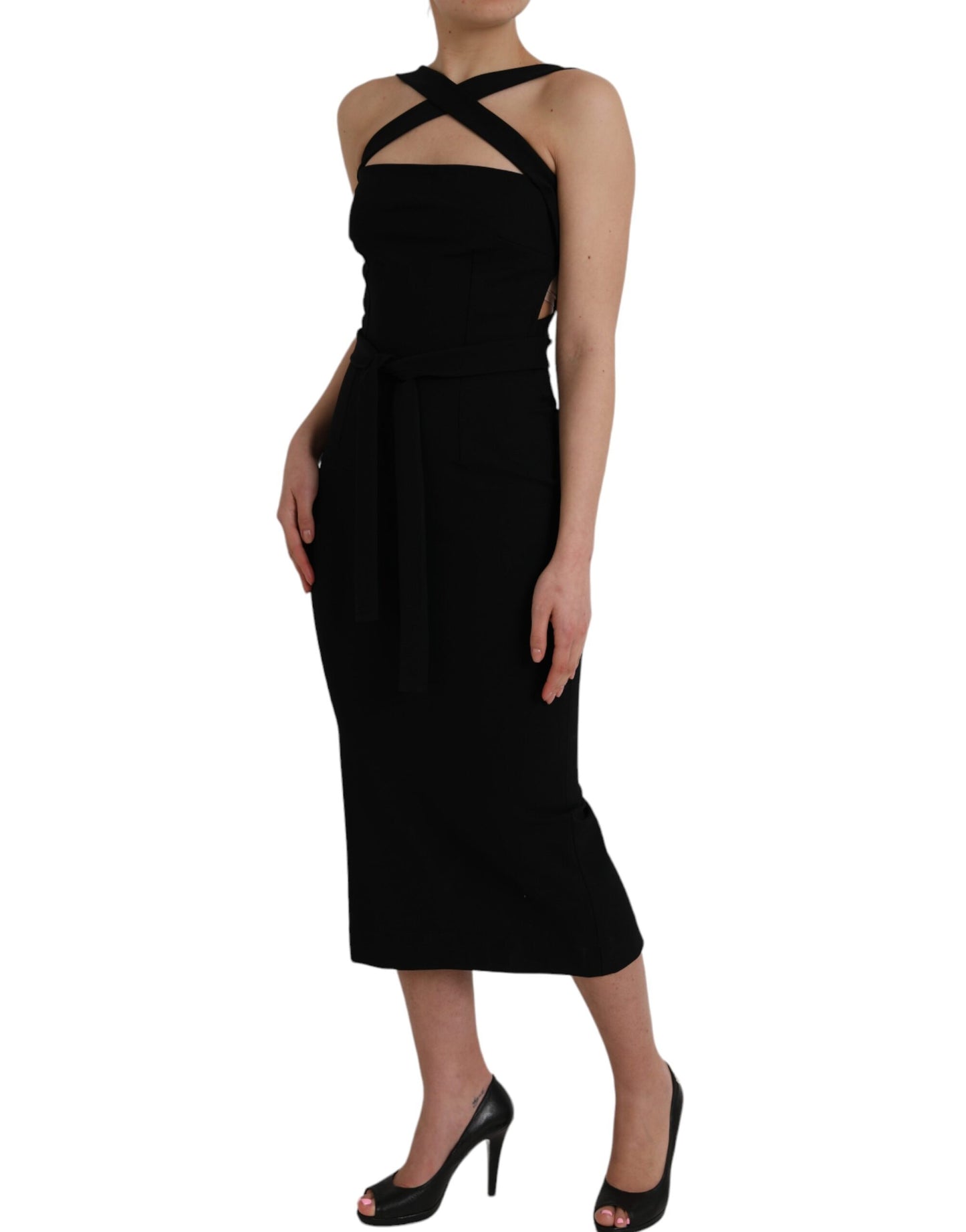 Dolce &amp; Gabbana Black sleeveless midi dress with coat holder