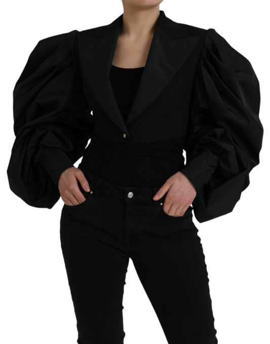 Dolce &amp; Gabbana Black polyester jacket with puff sleeves and rolled sleeves