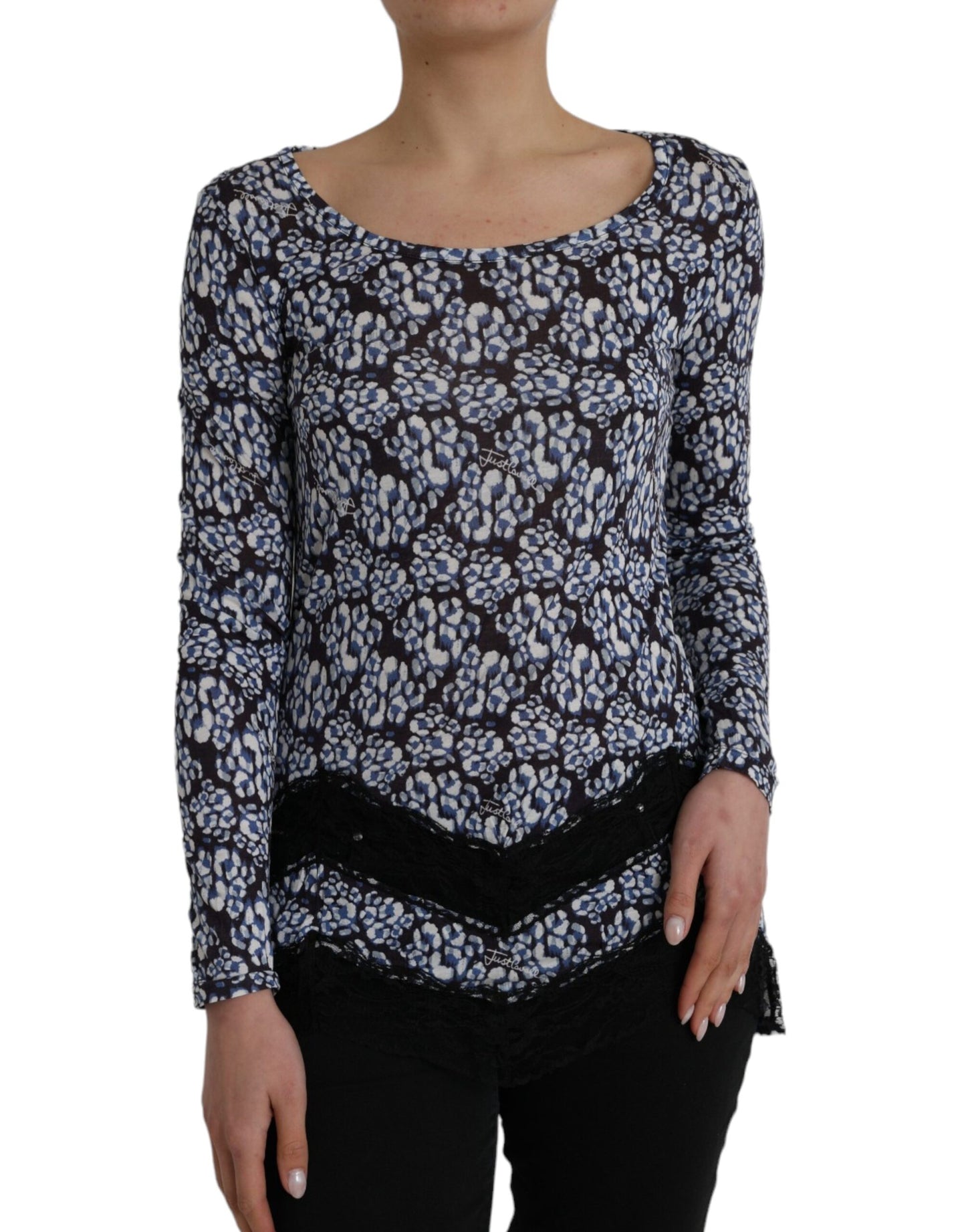 Just Cavalli Blue Floral Lace Long Sleeve Top Underwear Blouse