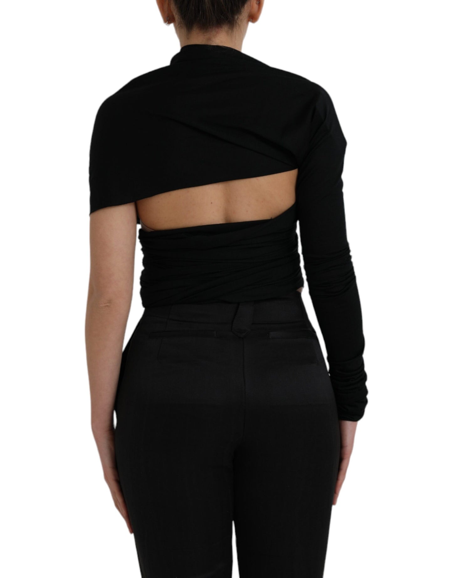 Dolce &amp; Gabbana Black asymmetric long sleeve wool neck top