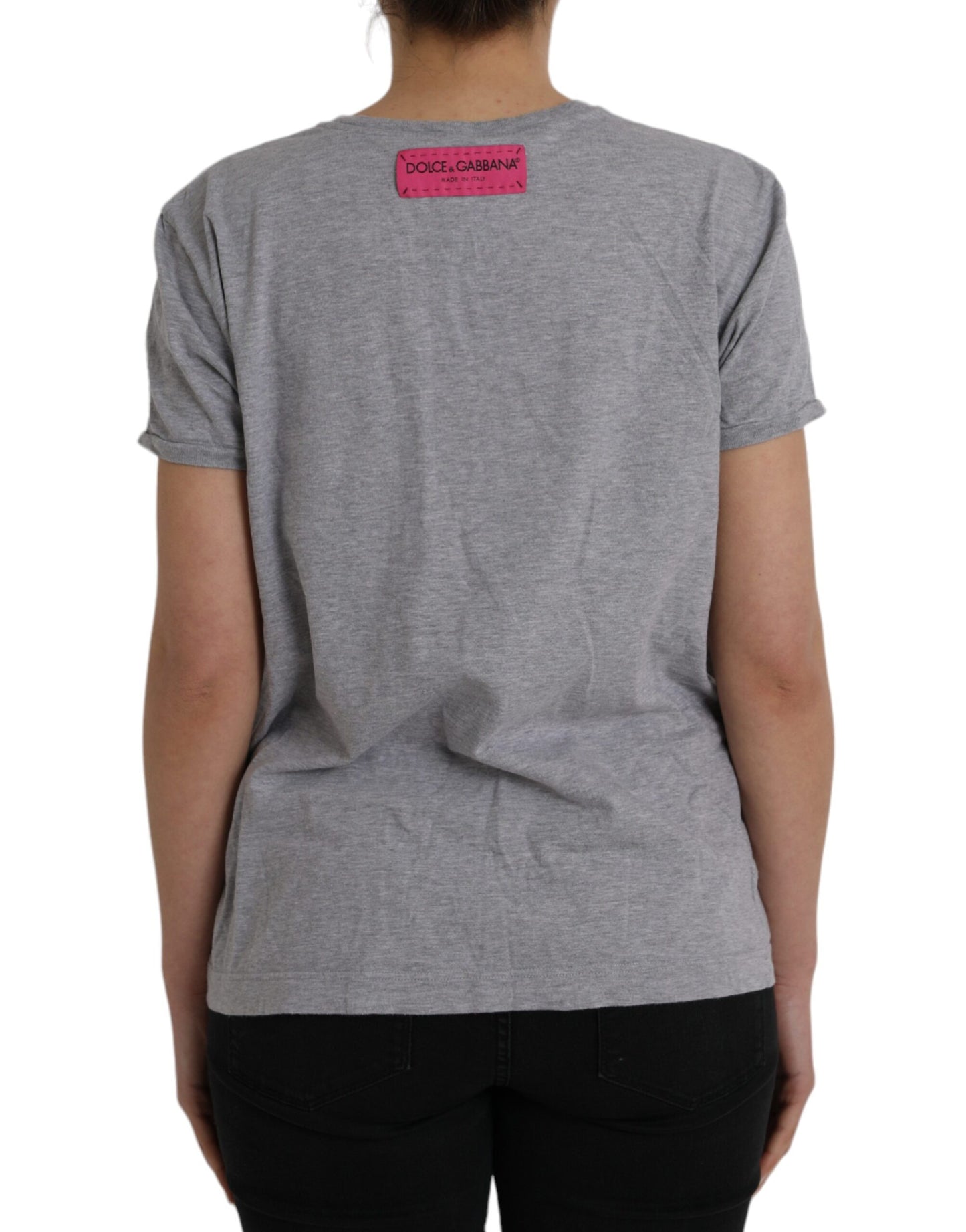 Dolce &amp; Gabbana Gray Cotton T-Shirt L'Amore E'Bellezza Top