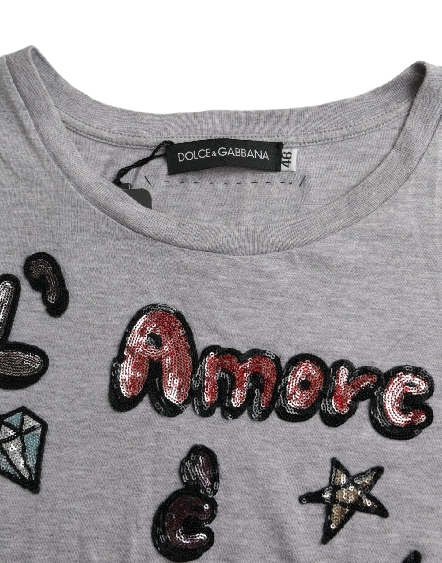 Dolce &amp; Gabbana Gray Cotton T-Shirt L'Amore E'Bellezza Top