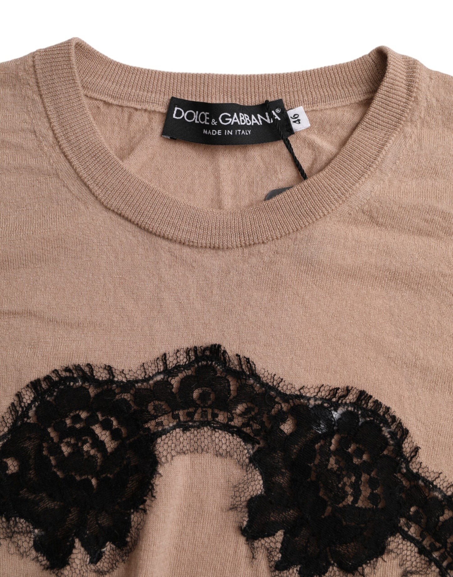 Dolce &amp; Gabbana Brown Wool Black Lace 3/4 Sleeve Blouse Top