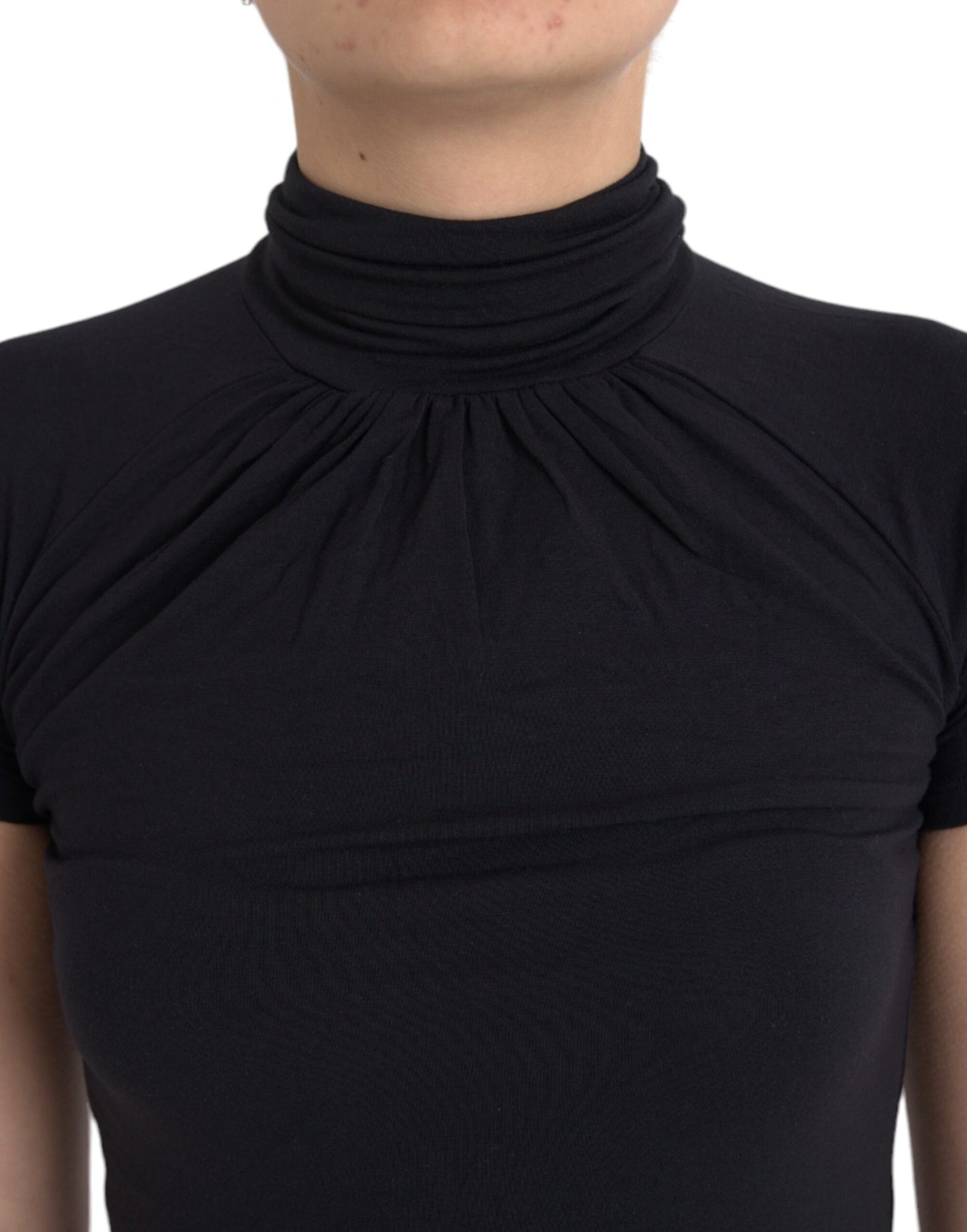 Costume National Black short-sleeved top with turtleneck made of viscose