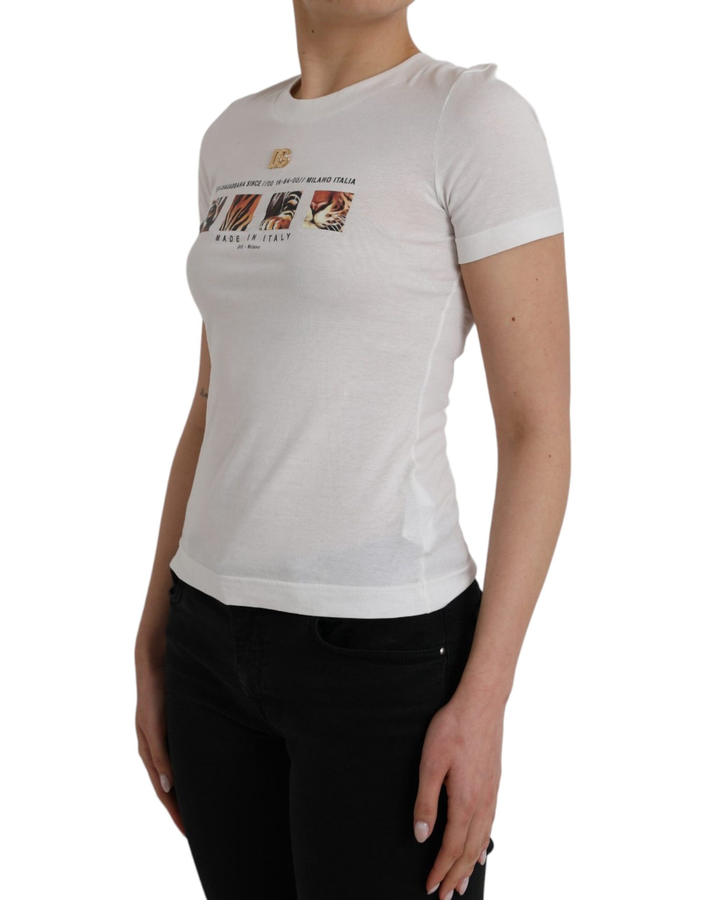 Dolce &amp; Gabbana White cotton T-shirt with short sleeves and round neck