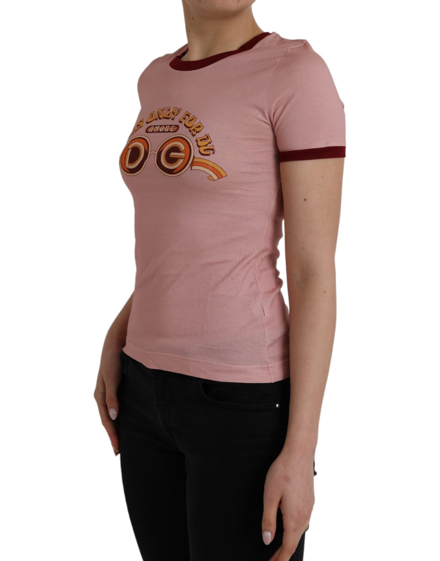 Dolce &amp; Gabbana pink cotton t-shirt with short sleeves and round neck