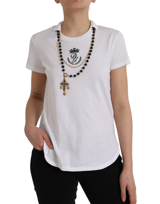 Dolce &amp; Gabbana White Cotton Chain Short Sleeve T-Shirt