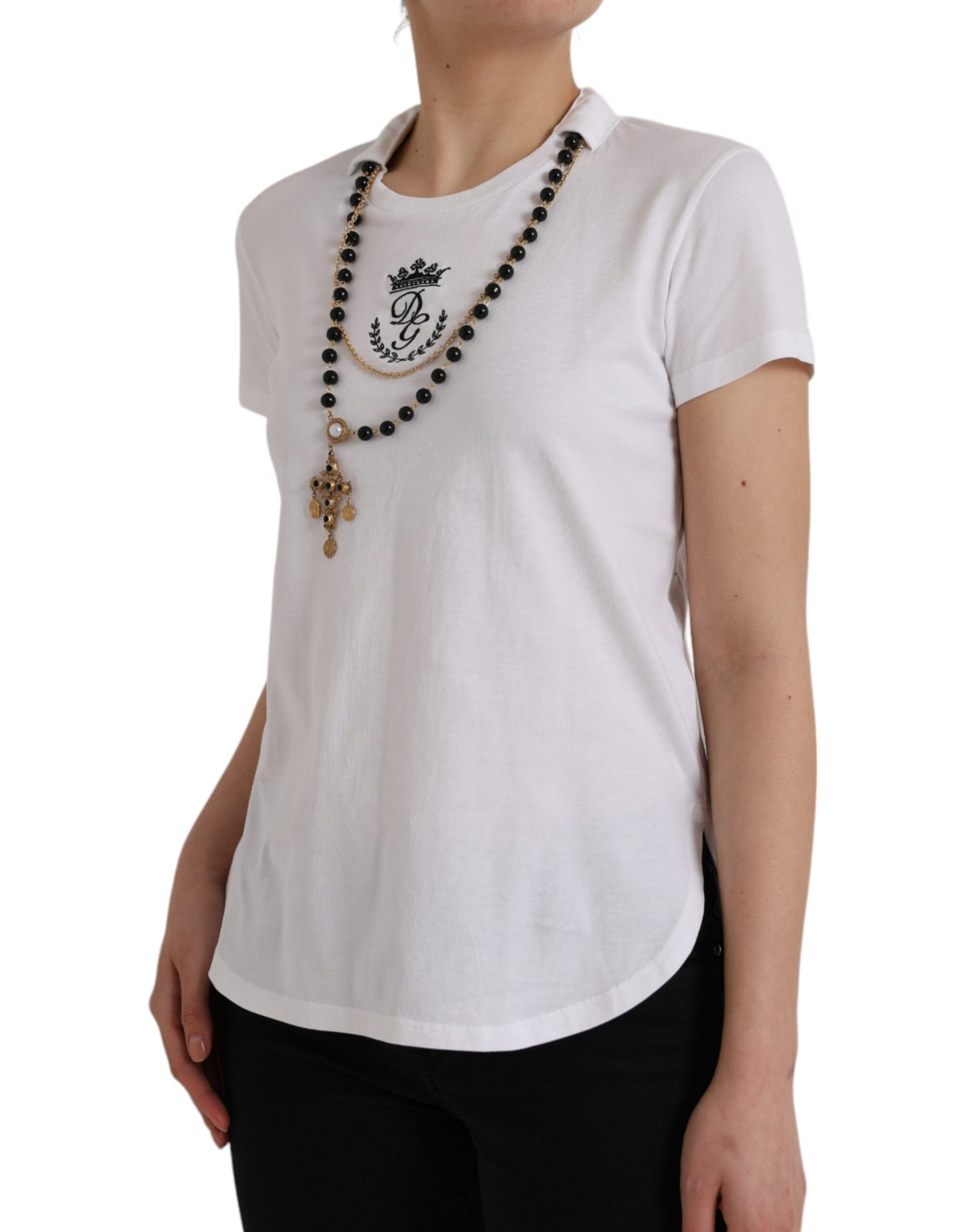 Dolce &amp; Gabbana White Cotton Chain Short Sleeve T-Shirt