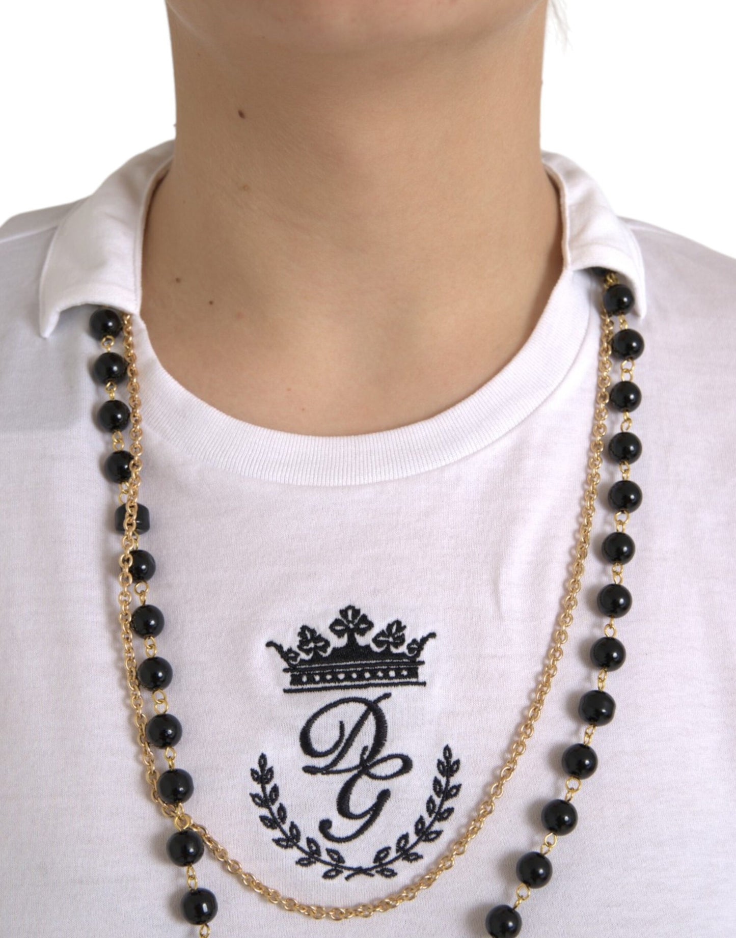 Dolce &amp; Gabbana White Cotton Chain Short Sleeve T-Shirt