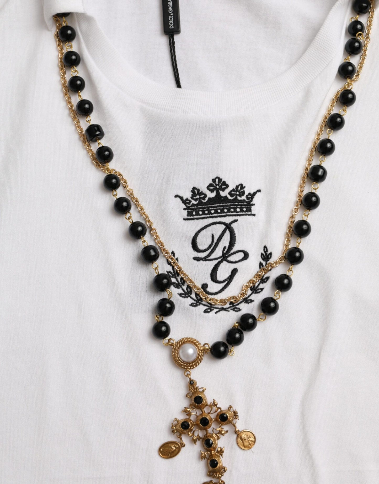 Dolce &amp; Gabbana White Cotton Chain Short Sleeve T-Shirt