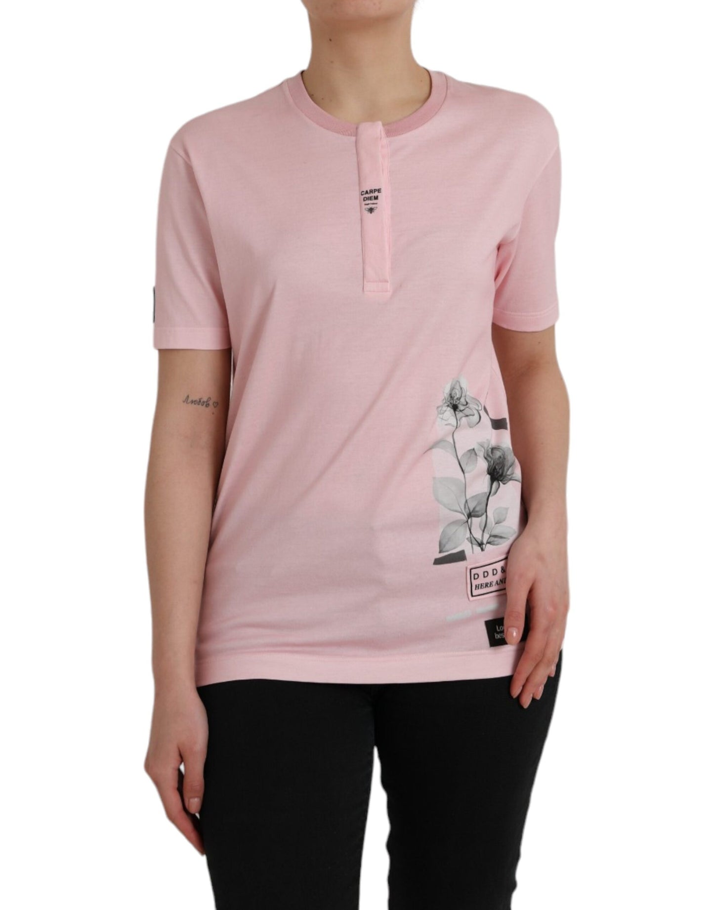 Dolce &amp; Gabbana pink floral print short sleeve cotton T-shirt