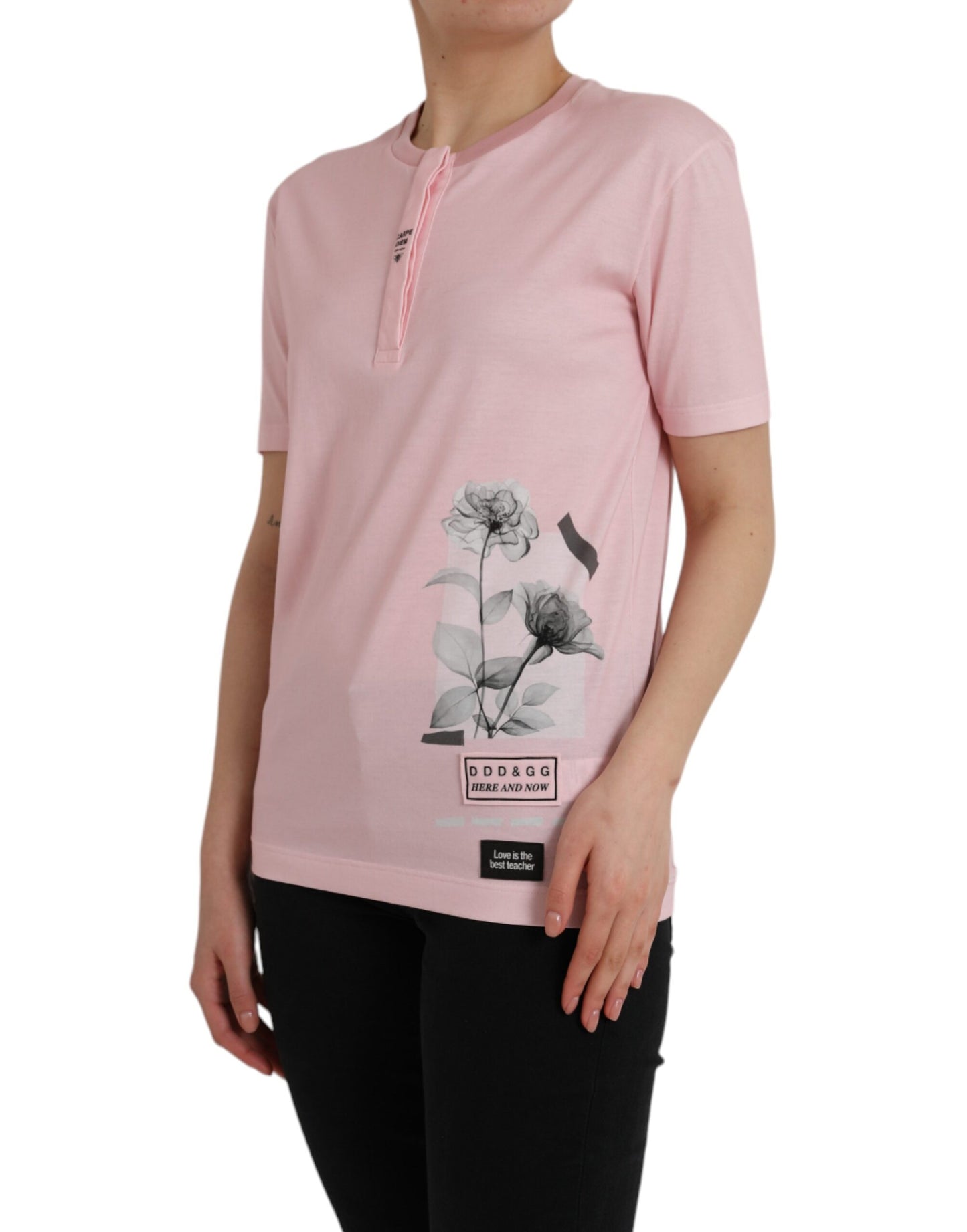 Dolce &amp; Gabbana pink floral print short sleeve cotton T-shirt