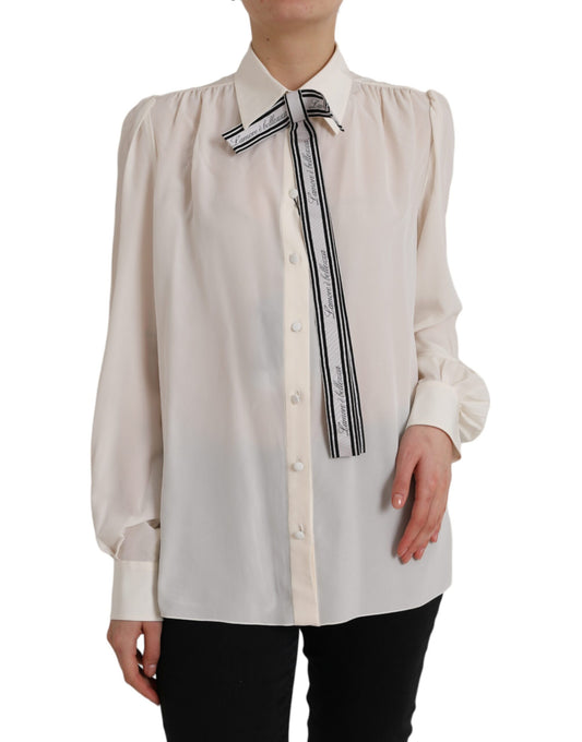 Dolce &amp; Gabbana White long-sleeved button-down blouse top