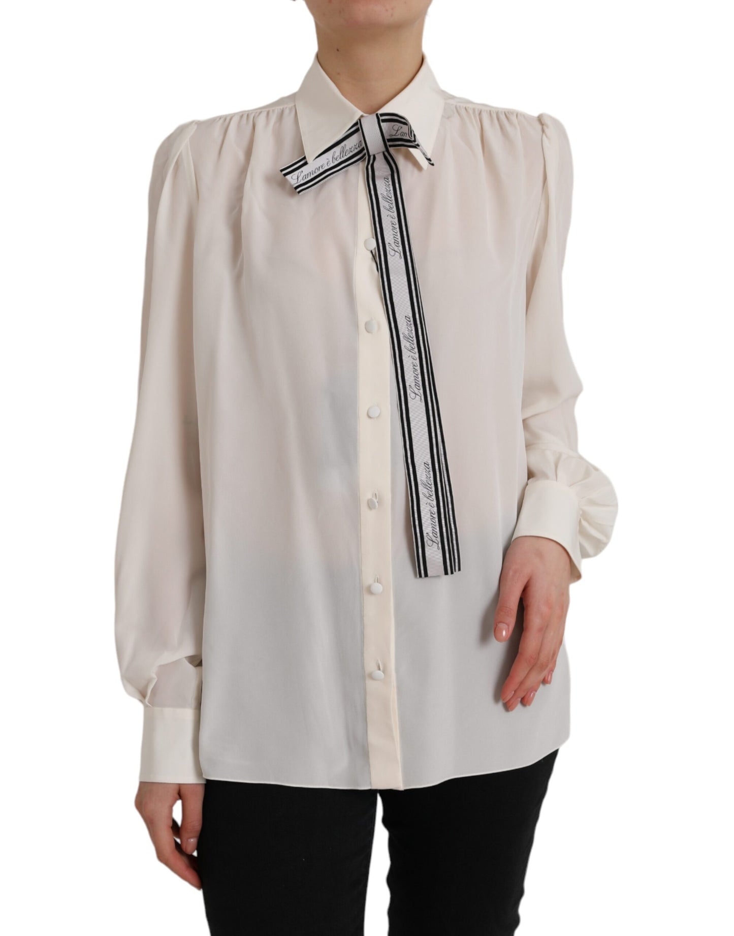 Dolce &amp; Gabbana White long-sleeved button-down blouse top