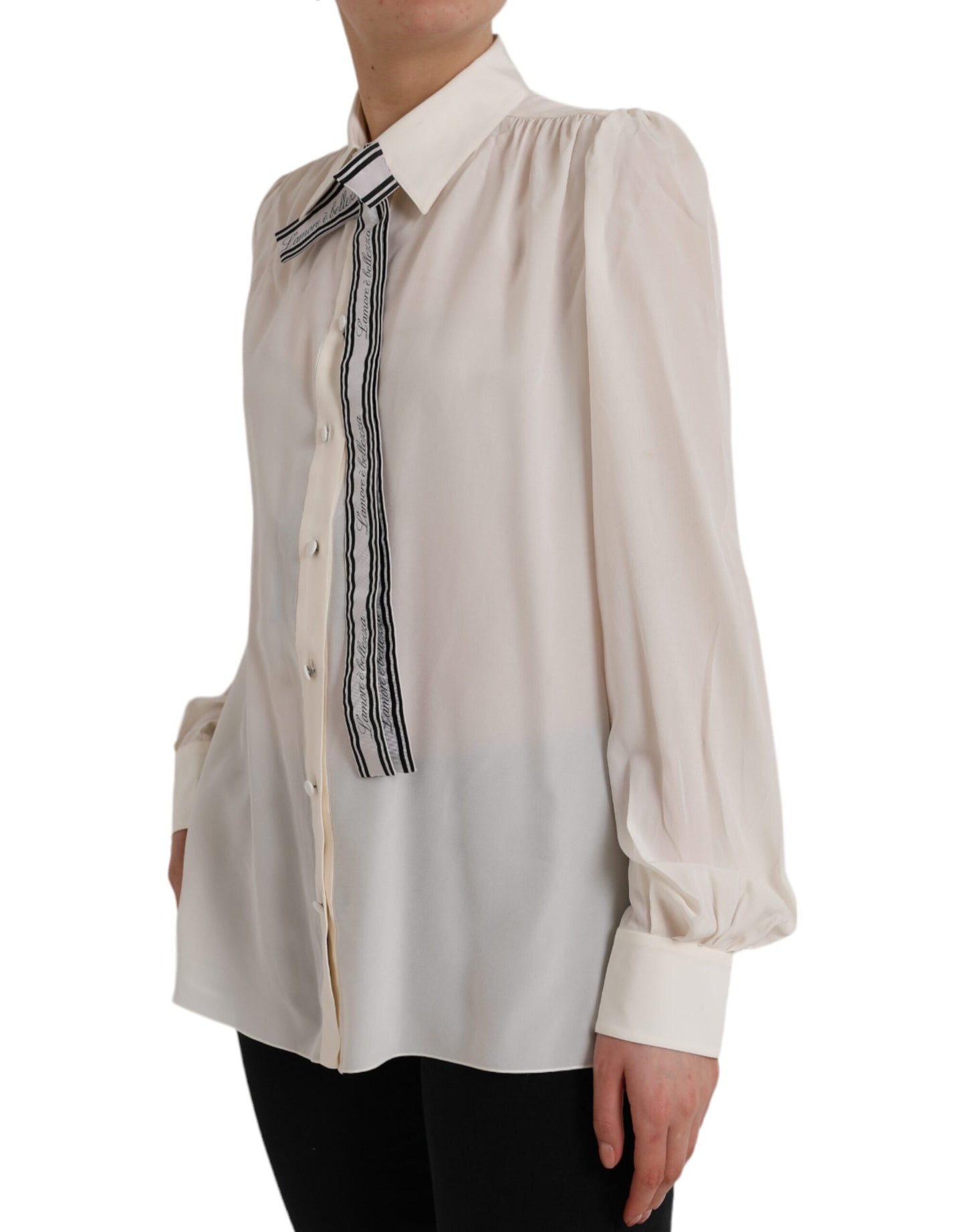 Dolce &amp; Gabbana White long-sleeved button-down blouse top